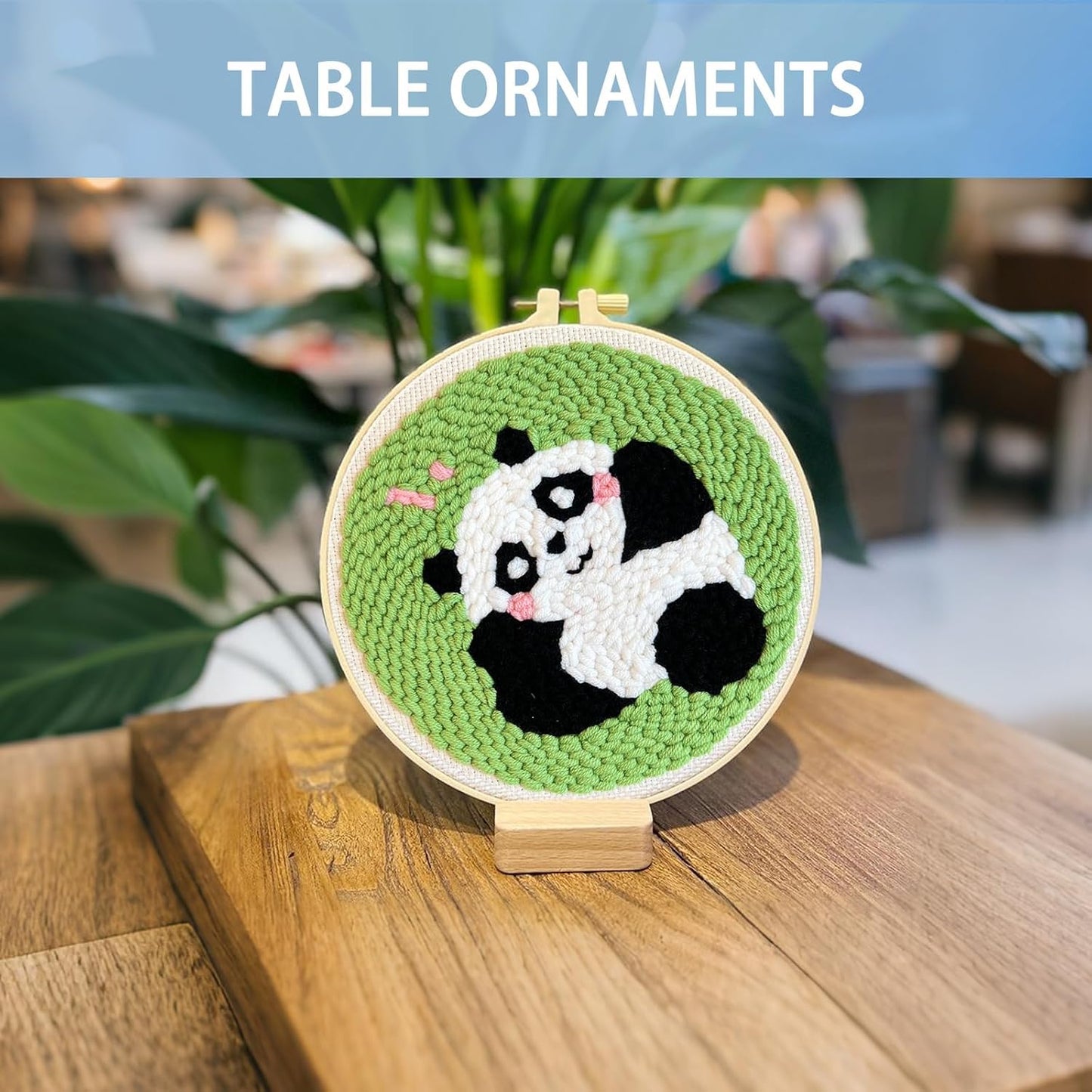 Danvk Panda Punch Embroidery Kit with Embroidery Fabric, Hoop,Scissor,Punch Needle and Yarns, Hand Craft Gift,DIY Embroidery Kits, Hand Punch Needle Kit for Women and Kids Beginners(Panda-Smiling)
