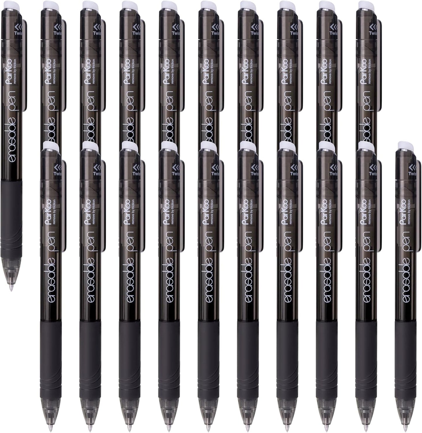 ParKoo Retractable Erasable Gel Pens, 20 Black Twist Pens, Fine Point 0.7 mm, Make Mistakes Disappear, Smooth Writing with Comfortable Grip for Journaling Drawing, School Supplies