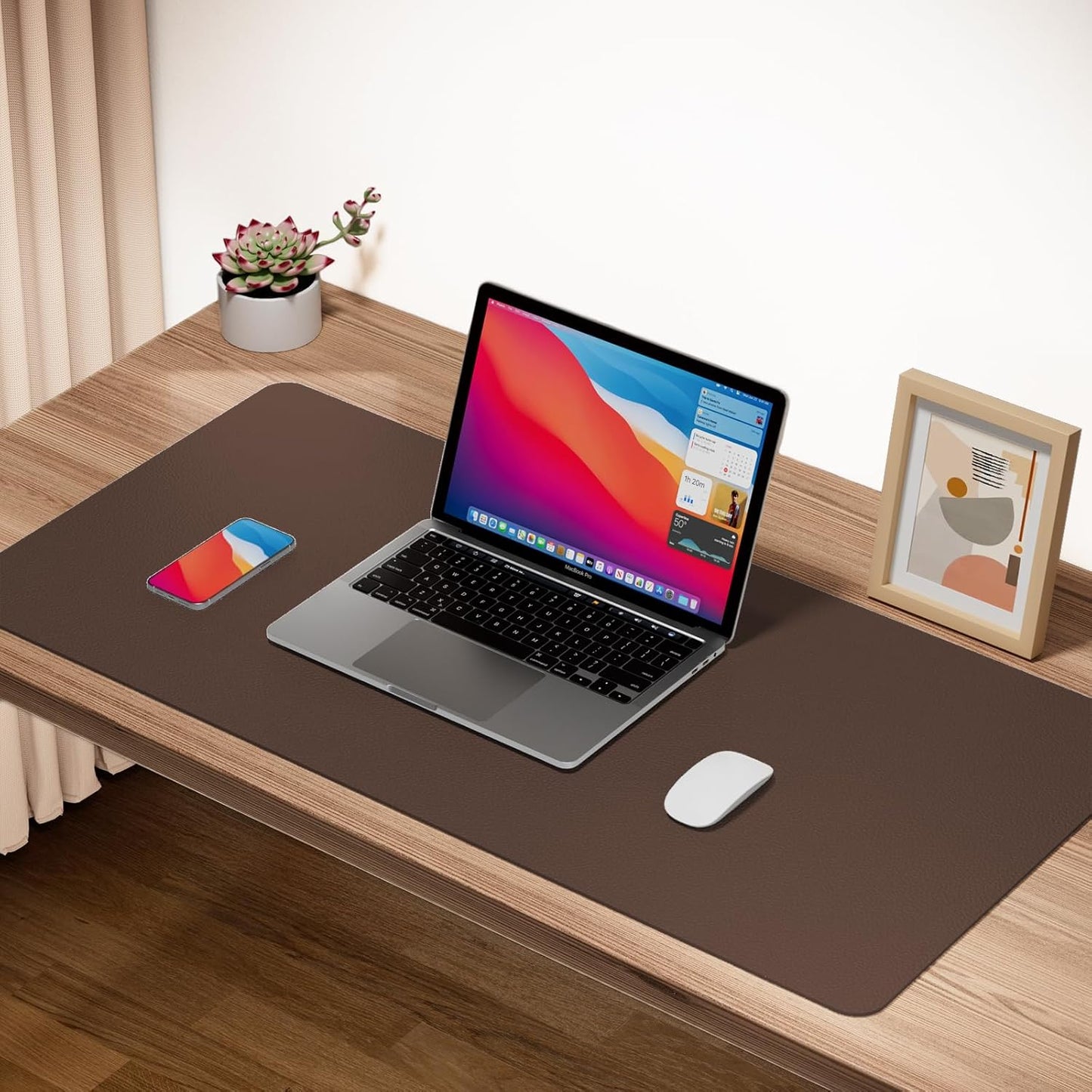Boutilon Leather Desk Pad Protector,Non-Slip Mouse Pad,Laptop Desk Pad,Office Mouse Mat,Waterproof Leather Desk Blotter,Desk Writing Pad for Office and Home (XXXL-Coffee,47"x 24")