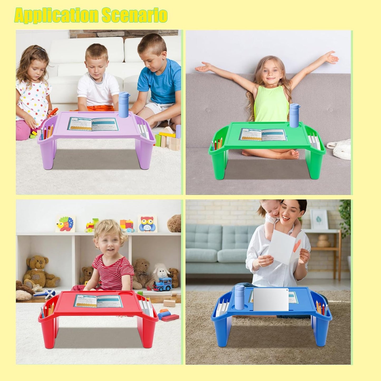 6 Pack Kids Lap Desk Tray with Storage Slots, Portable Lap Desk, Activity Tray, Drawing, Stackable, Writing, Eating, Classroom, 19.69" L x 9.84" W x 7.1" H (Multicolor)