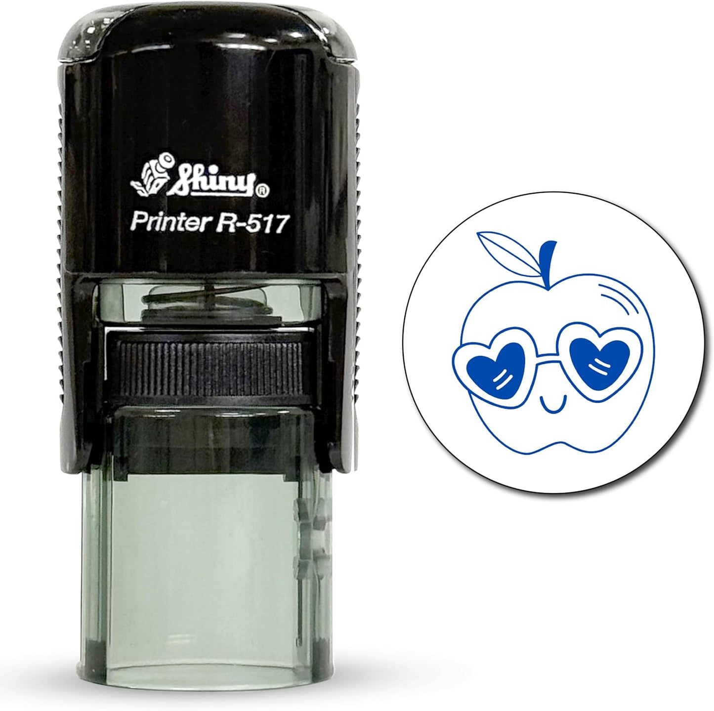 Shiny Cool Apple Teacher Stamp, Round Self Inking Stamp for Classroom, Blue Ink