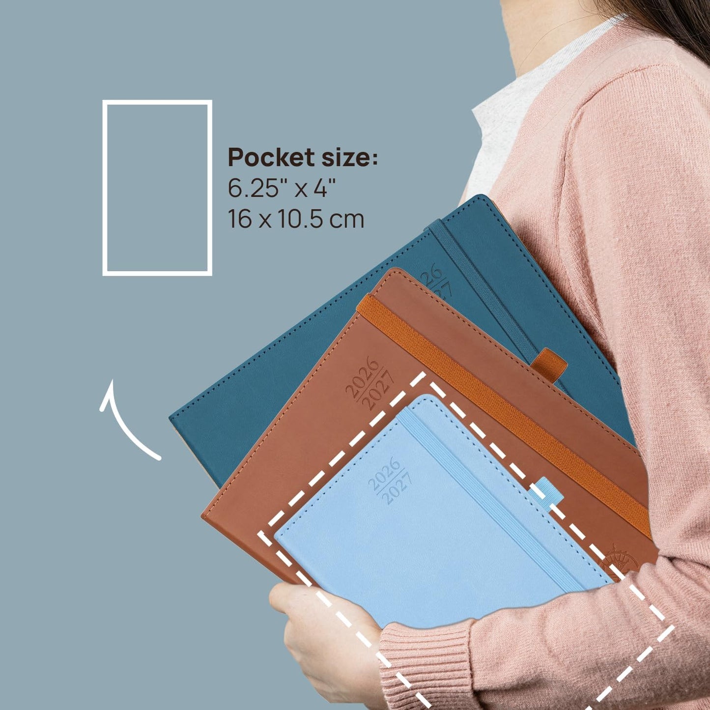 POPRUN Pocket Monthly Planner 2026-2027 (Pocket- 4''x 6.25'' Soft Leather Cover) - 18 Month Calendar Book for Purse (Jan.2026 - Jun. 2027), 100 GSM Thick Paper - Green