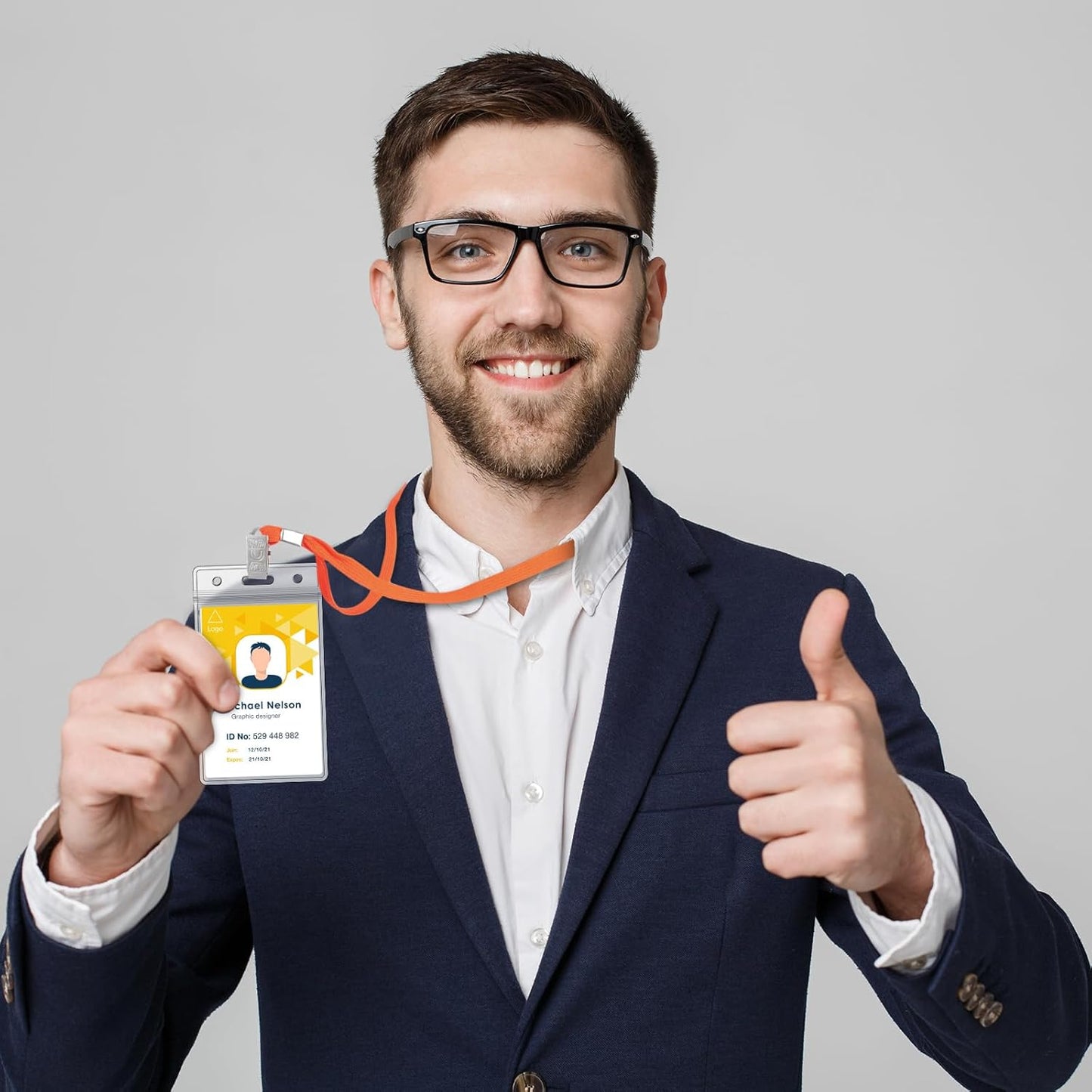 Marspark 100 Pcs Name Tag Lanyards with ID Holder Lanyards for ID Badges Resealable Flat Neck Name Tag with Clip Waterproof Plastic Clear Badges Bulk for School Office Supplies (Orange)