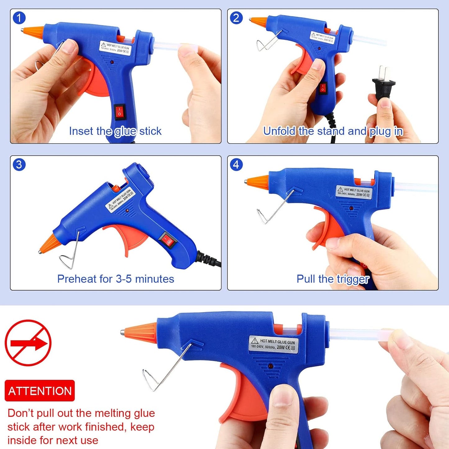 2 Pieces Mini Hot Glue Gun with 10 Glue Sticks for Class Projects Small Hot Melt Gun for Kids Low Temp Glue Gun with Rubber Protector Craft Glue Gun for DIY Arts, Sealing, Home Repairs, 20 W