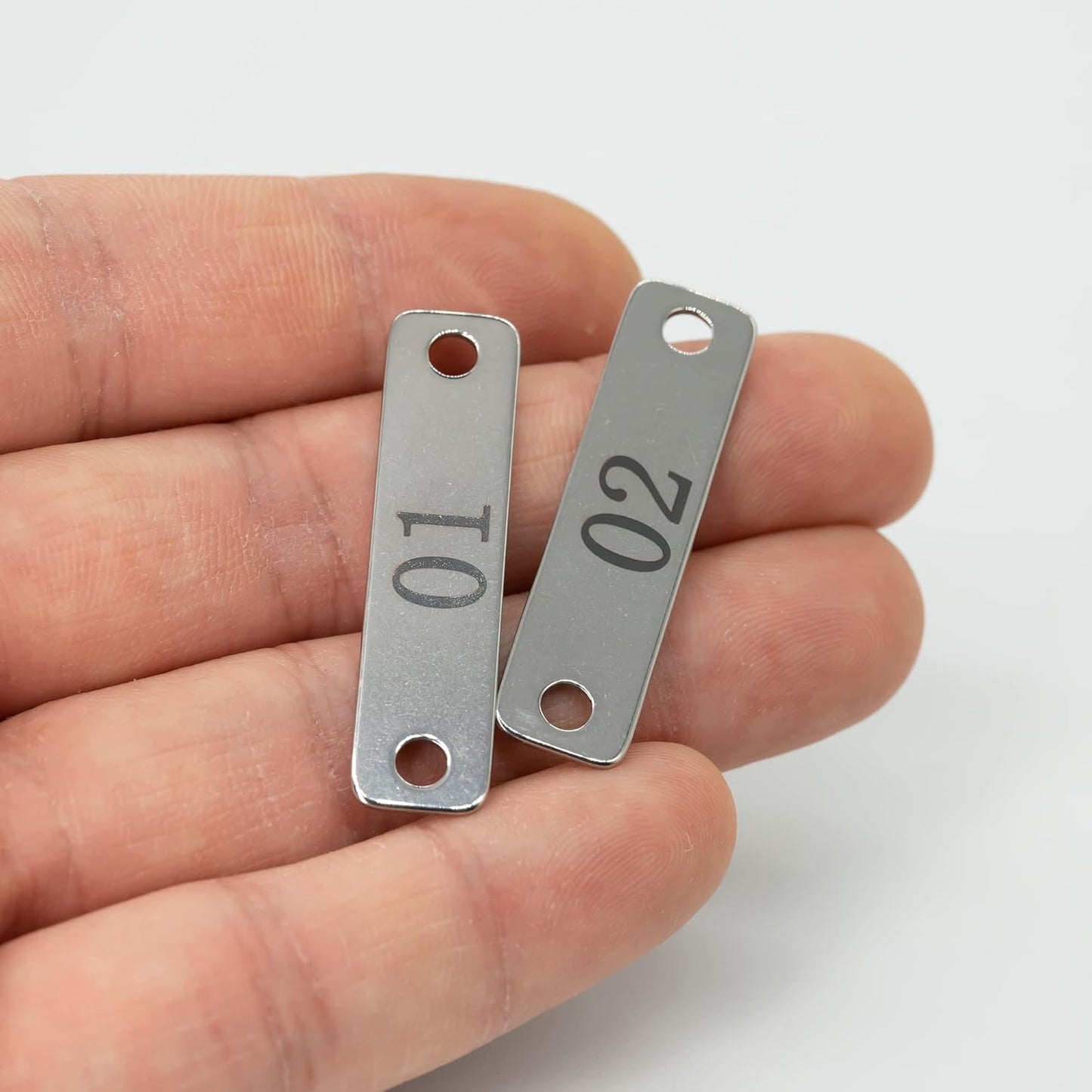 StayMax Small Stainless Steel Rectangle Numbered Tags with Two Holes 4cm*1cm (1-30)