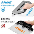 AFMAT 3 Hole Punch Heavy Duty, 9/32" Holes, 50-Sheet Hole Puncher 3 Ring - Image 6
