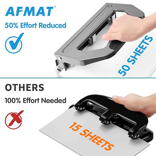 AFMAT 3 Hole Punch Heavy Duty, 9/32" Holes, 50-Sheet Hole Puncher 3 Ring - Image 6