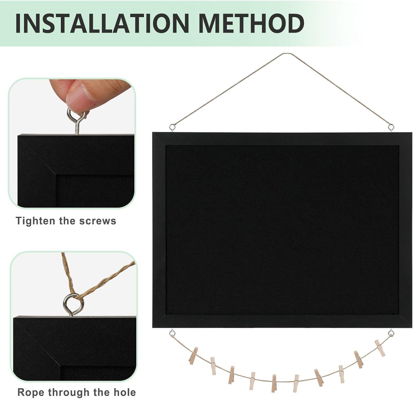 DOLLAR BOSS Black Cork Board with Linen Double-Sided 16''X 12'', Black Cork Boards for Walls, Wood Frame Bulletin Board Hanging Pin Board, Cork Board for Office Home School 1-Pack