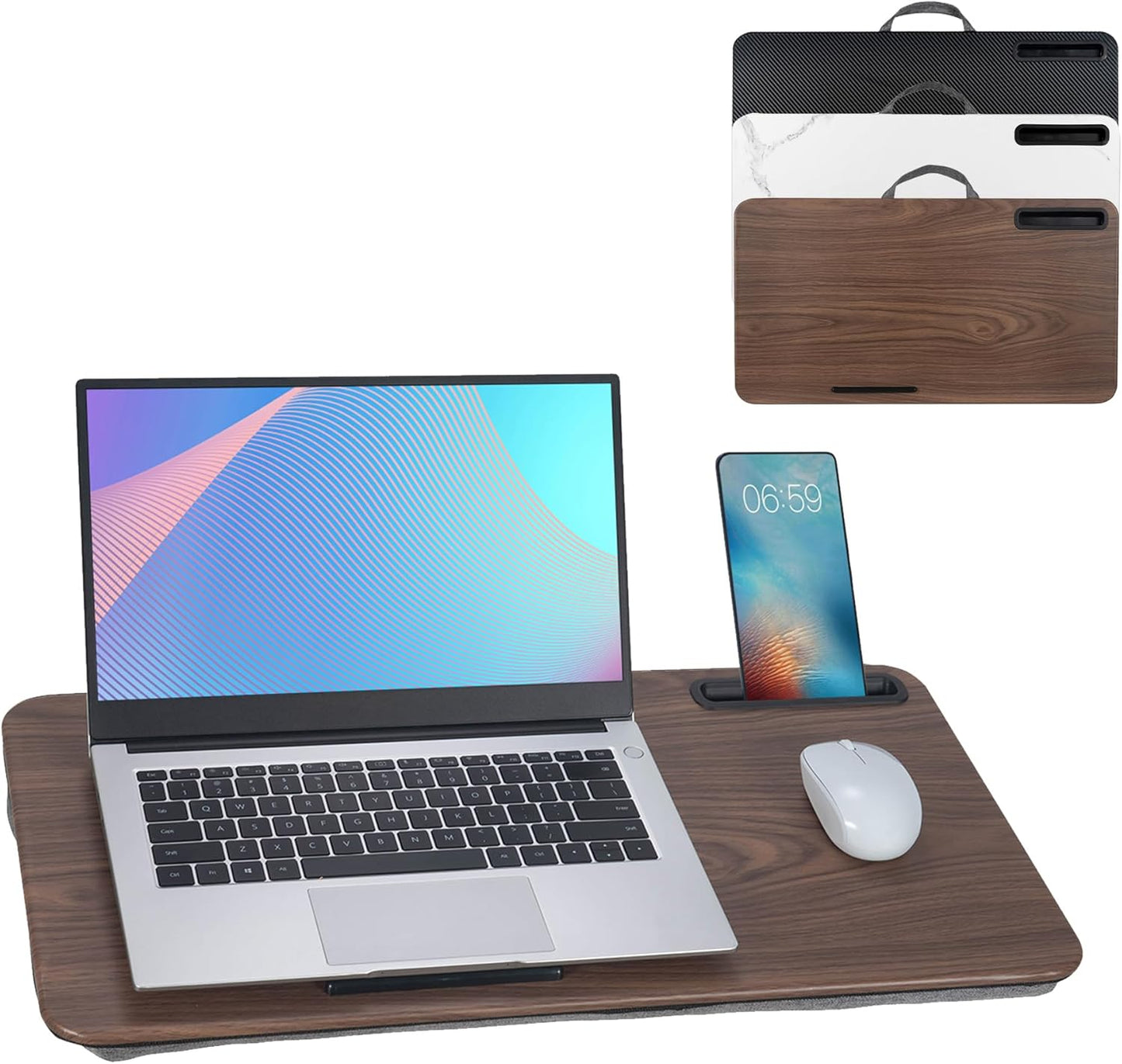 Portable Laptop Desk Fits Up to 16“ Laptops, with Tablet Slot, Built-in Cushion, Great for Home & Office,Lap Desk for Laptop,Lap Desk with Cushion (Brown, Large)