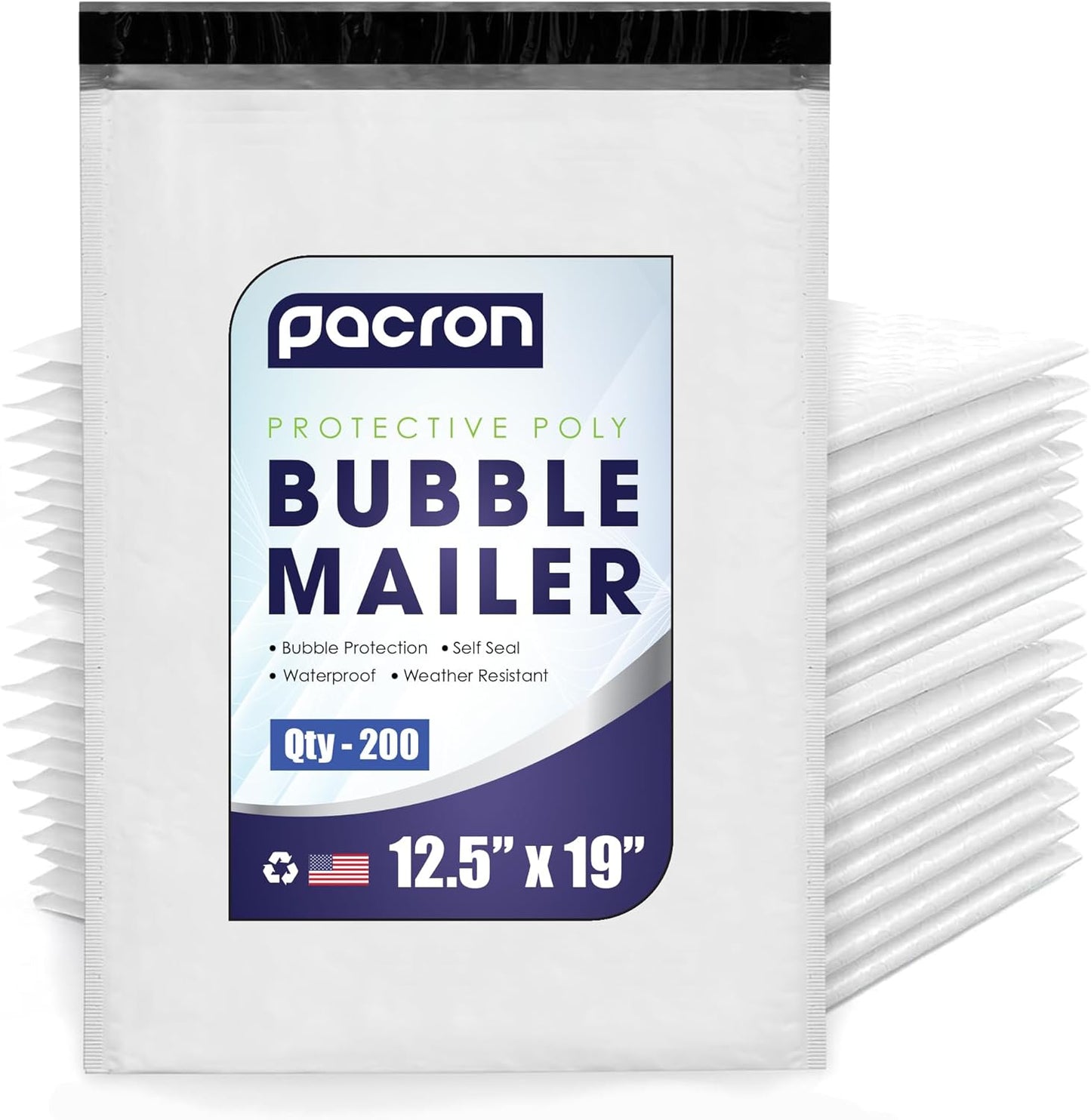 200-Pack Waterproof Poly Bubble Mailers 12.5 x 19 - Thick, Durable, Instant Seal Envelopes with Strong Adhesive - Protective Shipping Mailers for Jewelry, Cosmetics, SD Cards, USB Cables