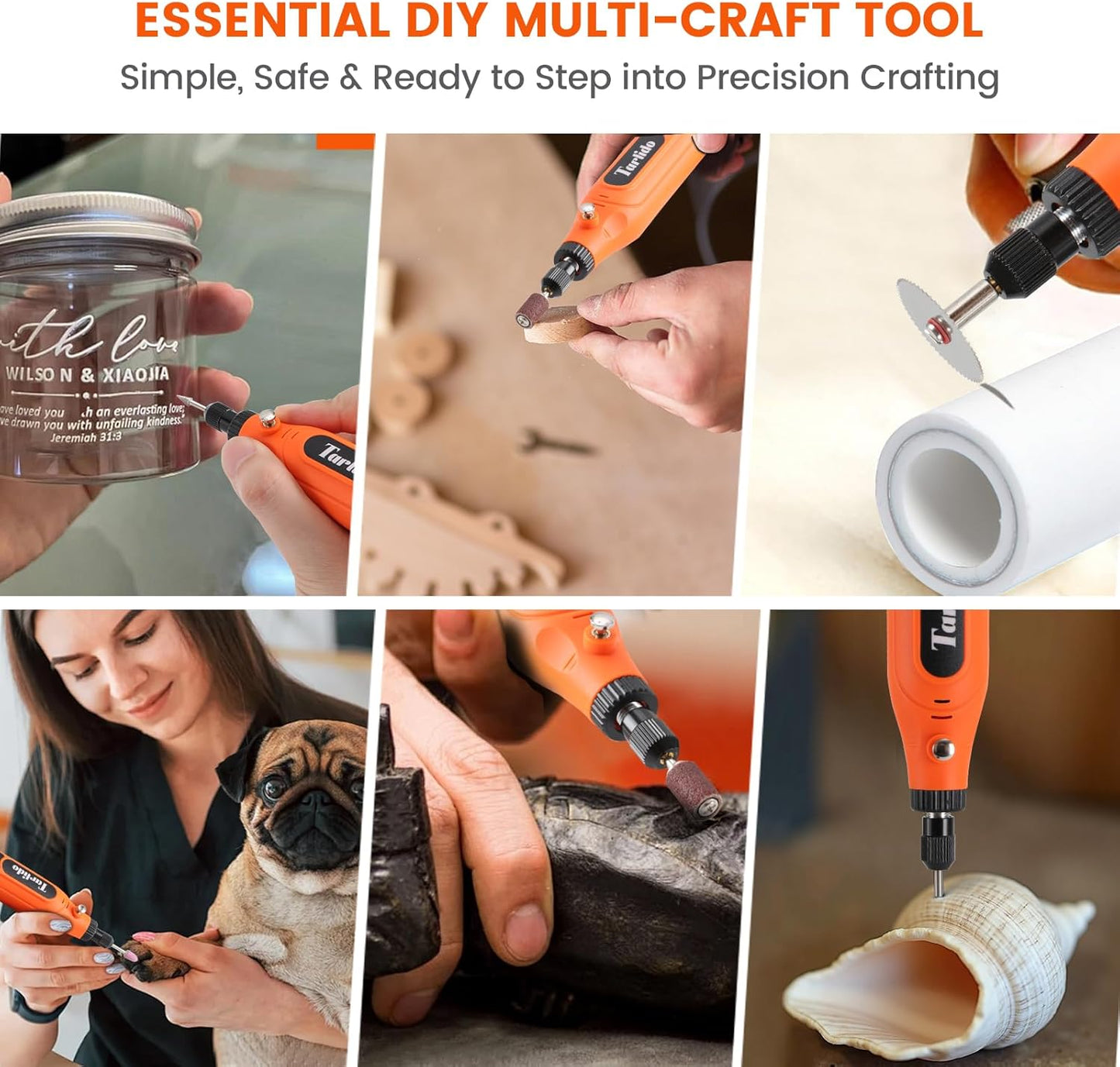 Cordless Rotary Tool, 5-Speed Rotary Tool Kit, Continuous Use While Charging, Permanent Speed Memory, 2.0Ah Capacity, 18000RPM, 31 Accessories for Craft and DIY, Orange