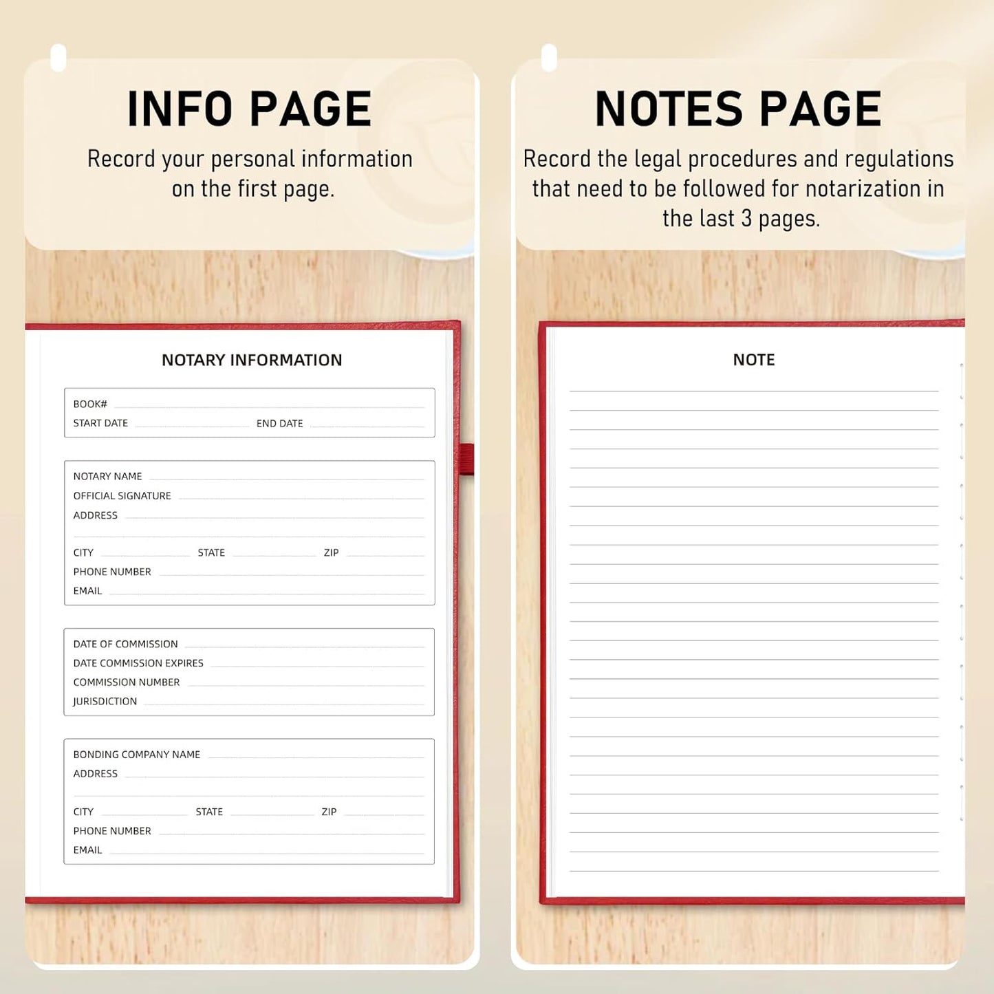 WEMATE Notary Journal Log Book with 480 Record Entries, 12″x8.5″ Hardcover Notary Book - 120gsm Thick Paper, Notary Supplies with 160 Numbered Pages, Large Capacity for Notarial Records (Red)