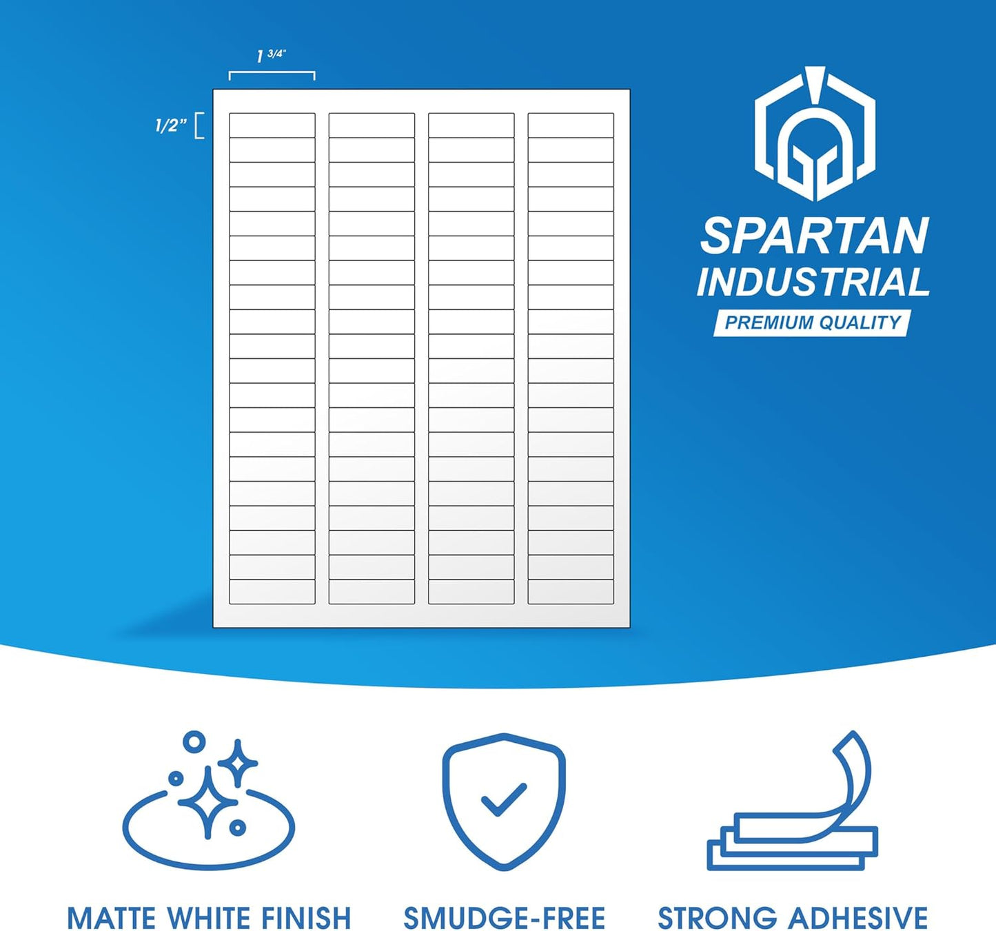 1 3/4" X 1/2" Matte White Return Address Labels Compatible with Inkjet and Laser Printers - 250 Sheets, 20000 Small Printable Stickers for Mailing, Barcodes, Organization - Spartan Industrial