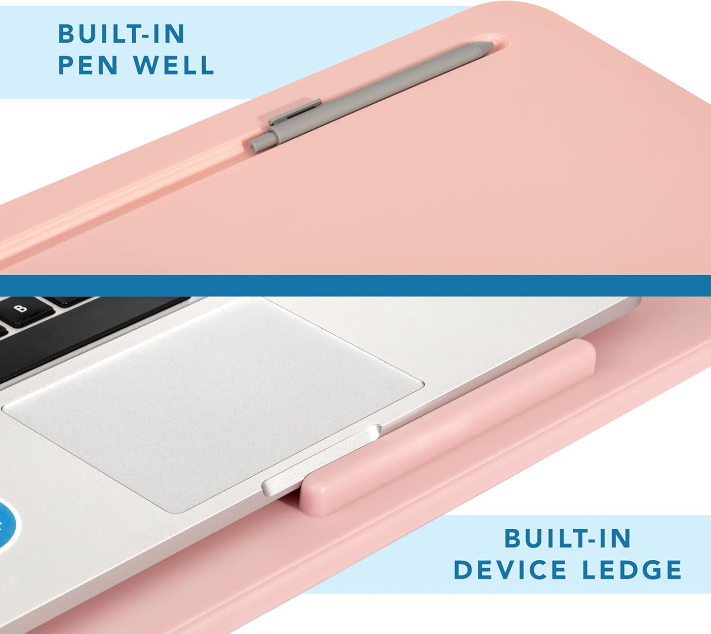 LAPGEAR Original Lap Desk – Large (17.9” x 13”) | Fits Up to 17.3” Laptops | Cushioned with Device Ledge, Pencil Tray & Handle | Portable & Lightweight | 12-Pack | Rose Quartz – Style No. 45004