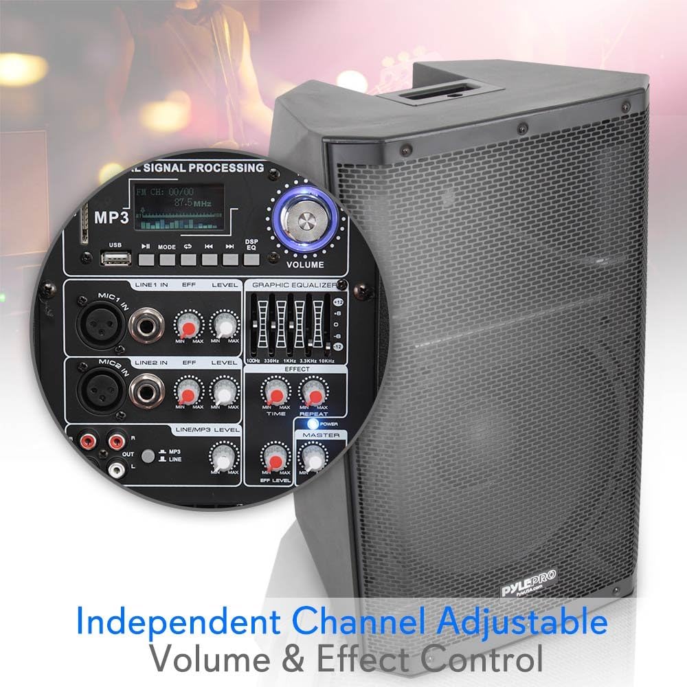 Pyle Bluetooth PA Monitor Speaker System - 1400 Watt indoor Outdoor Loudspeaker w/ 15 Inch Subwoofer, 1.75" Tweeter, 38mm Stand Mount Support, XLR - For DJ Party On-Stage - Pyle PADH15BTA Black