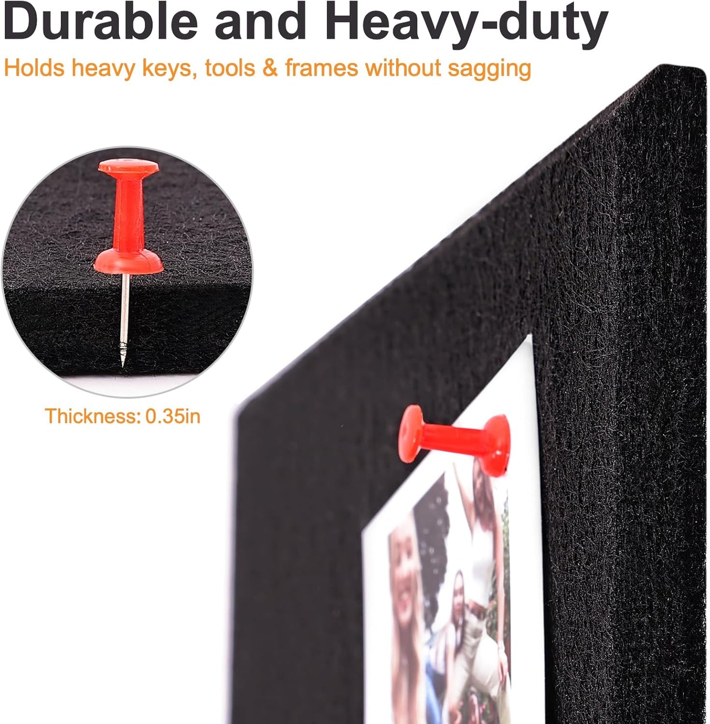 Large Cork Board for Wall 36" x 24", Black Bulletin Board, 6 Pack Felt Wall Tiles with Pushpins, Cork Boards for Office Push Pin Board Tack Board Felt Board, Black