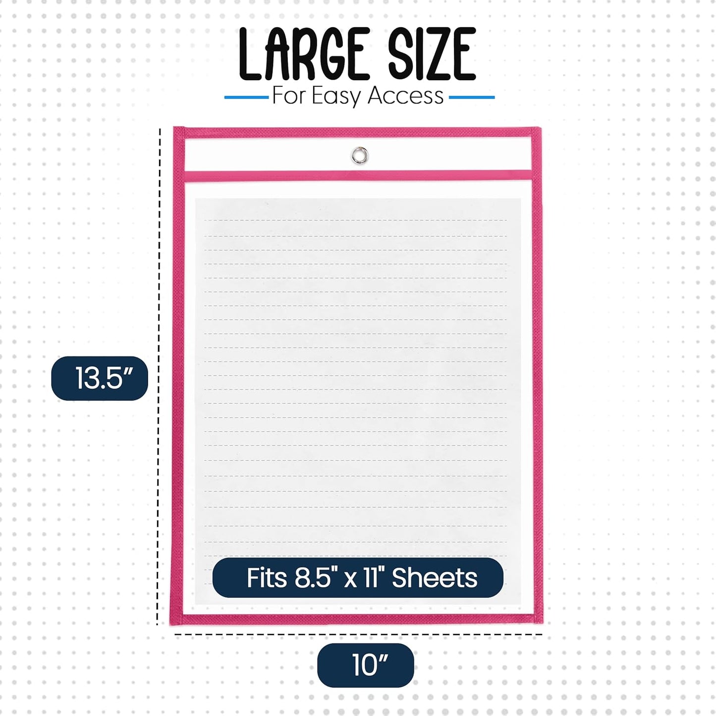 Essex Wares - 6 Pack, Magenta, Durable Water-Resistant Dry Erase Pocket Document Protectors, 10" Wide x 13.5" Tall - Dry Erase Clear Plastic Sleeves - Reusable & Easy Erase Plastic Invoice Holders