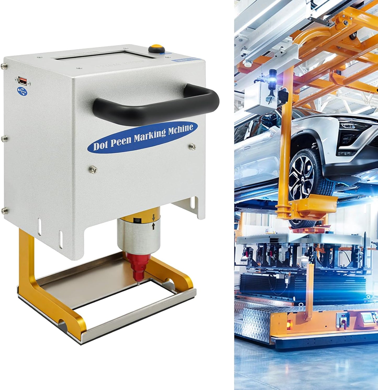 Engraving Marking Machine, Portable Handheld Dot Peen Marking Machine, High Speed Metal Pin Stamping tool for Vehicle Parts Marking/Chassis/Metal Parts Engraving 300W