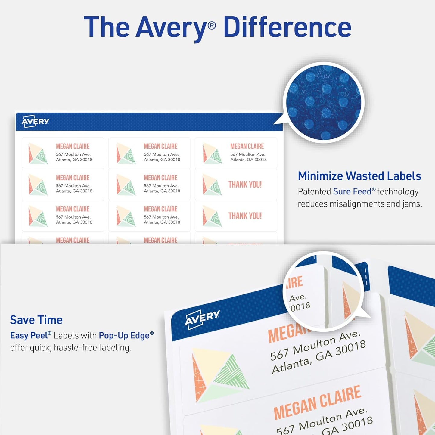 Avery Easy Peel Printable Address Labels with Sure Feed, 1" x 2-5/8" Customizable Stickers, White, 750 Blank Mailing Labels, Great for Mailing, Shipping, and More (5260)