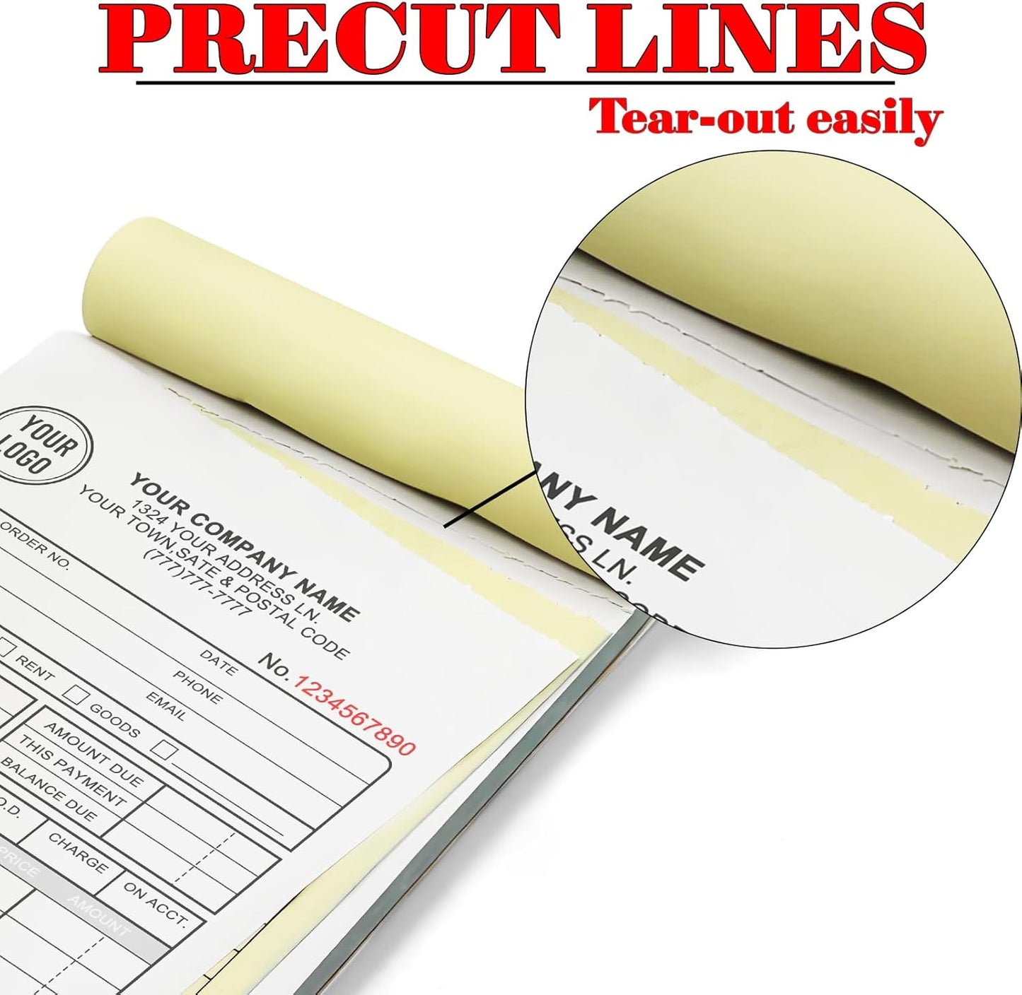 Custom Invoice Book for Small Business,4.5 x7 Inches Invoice Receipt Book, 3-Part Carbonless Forms, Personalized Company Name, Address, Phone Number