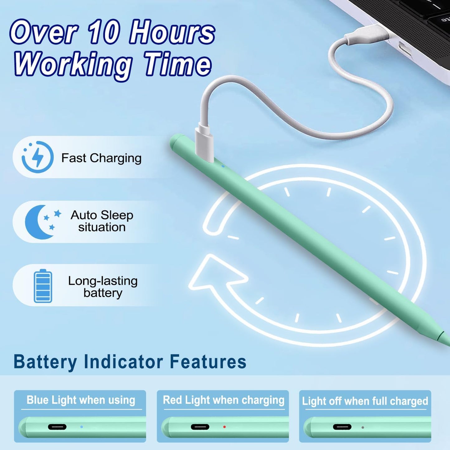 Stylus Pen for iPad Apple: Fast Charge for iPad Pencil Apple Pen with Palm Rejection Tilt Sensitivity - Pen for i-Pad 10/9/8/7/6, i-Pad Pro 12.9"/11"/13" M4, iPad mini 6/5, iPad Air 5/4/3/M2 Green