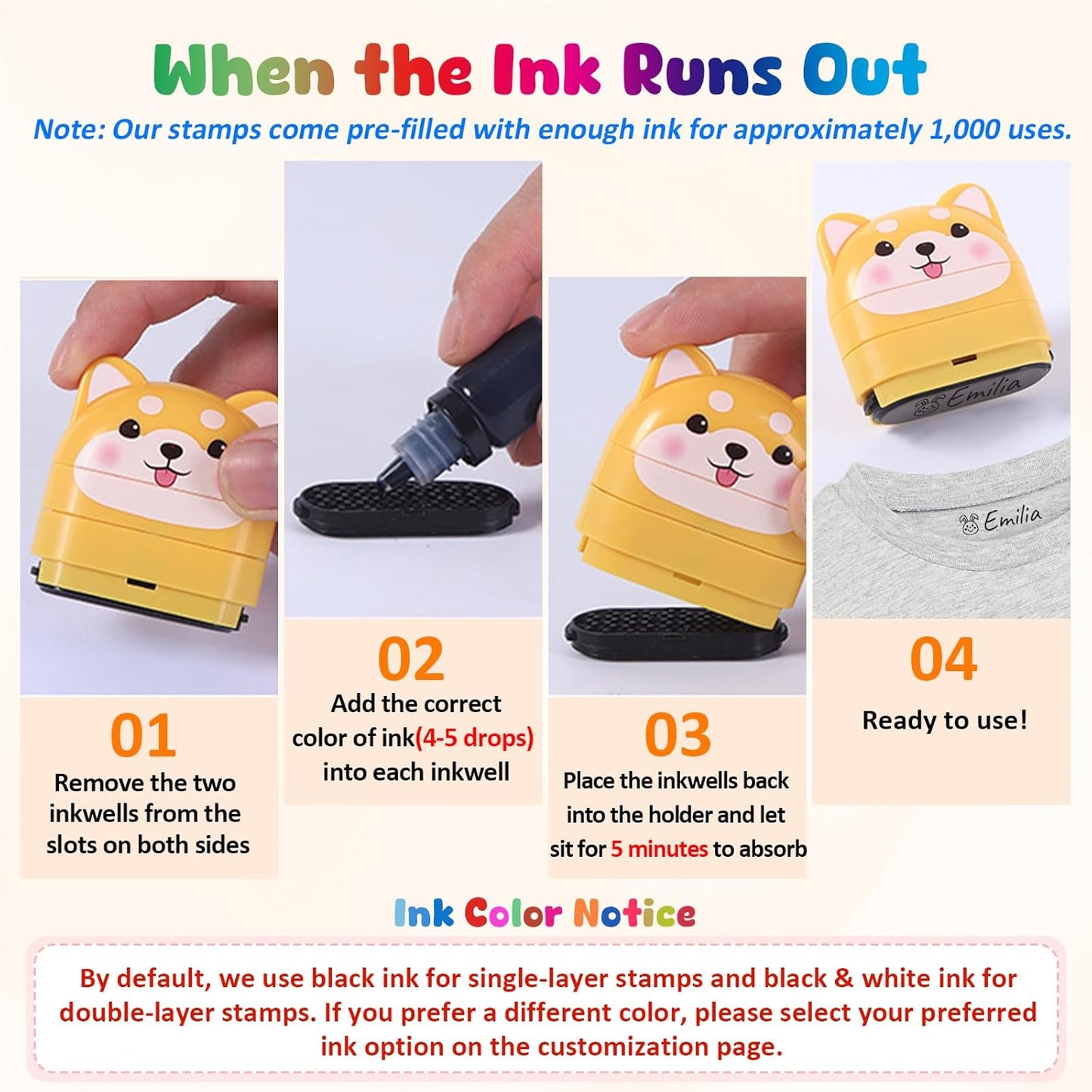 Personalized Name Stamp for Clothing Kids Waterproof Childrens Name Stamp for Clothes Stamp for Children (Two Color)