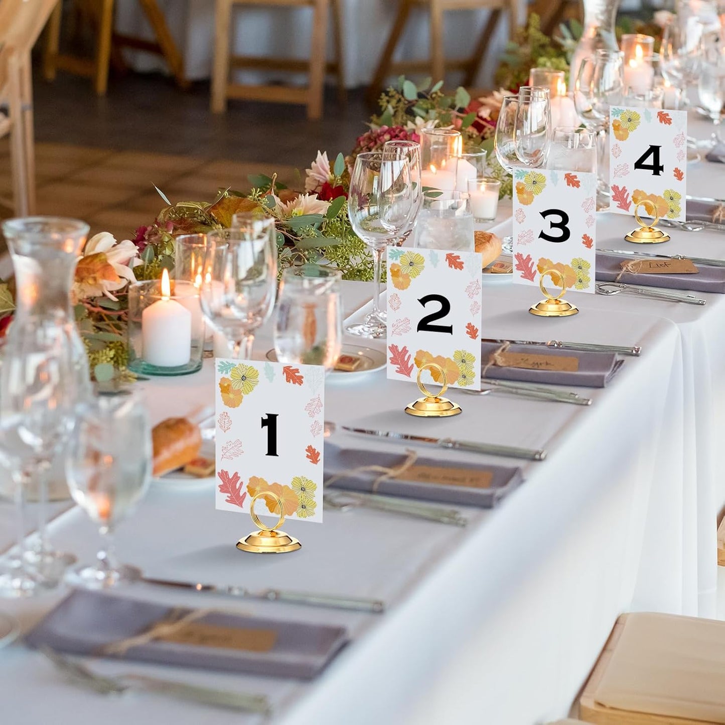 24 Pcs Table Number Holders Metal Place Card Holders Table Number Stands Tabletop Menu Sign Stands for Wedding Restaurant Recipe Banquet Birthday(Gold)