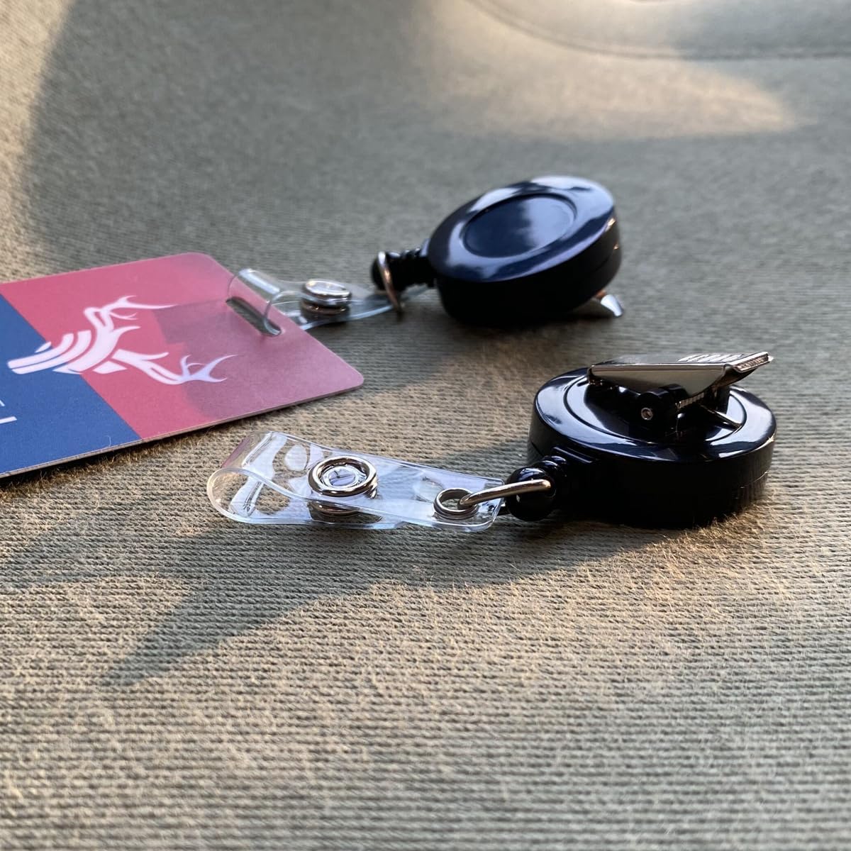 QREEL - 2 Pack - Retractable ID Name Badge Holder Reels with Swivel Alligator Clip (Black)