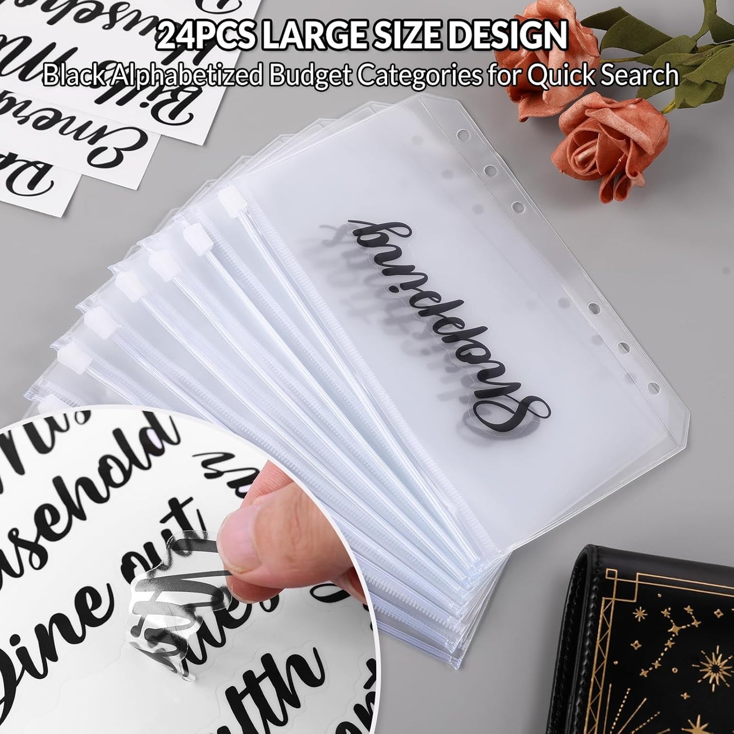 SKYDUE Budget Binder, Money Saving Binder with Zipper Envelopes, Cash Envelopes and Expense Budget Sheets for Budgeting (Black Golden)