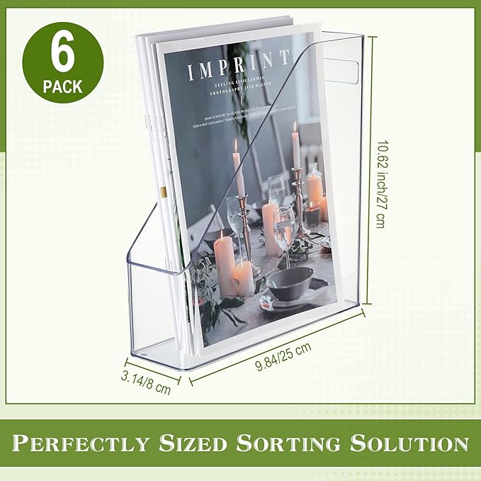 6 Pcs Clear Acrylic Magazine File Holder Plastic Desk Organizer - Image 2