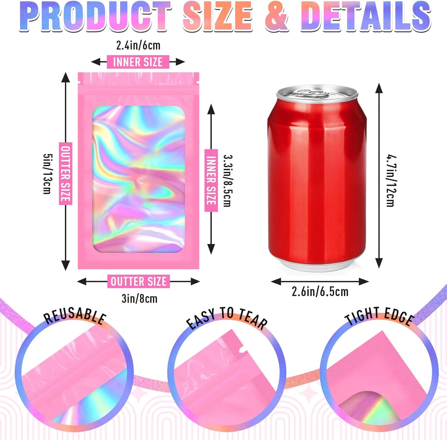 Mylar Bags, 100 PCS Pink Packaging Bags, Small Bag Smell Proof Bag (3x5 Inch)