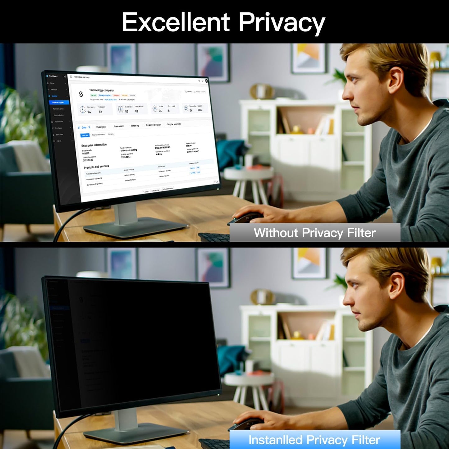 2-Pack 24 Inch Computer Privacy Screen Filter, Anti-Spy/Glare Protector Film for Widescreen Monitor with 16:9 Aspect Ratio (Computer Monitor 24 Inch)