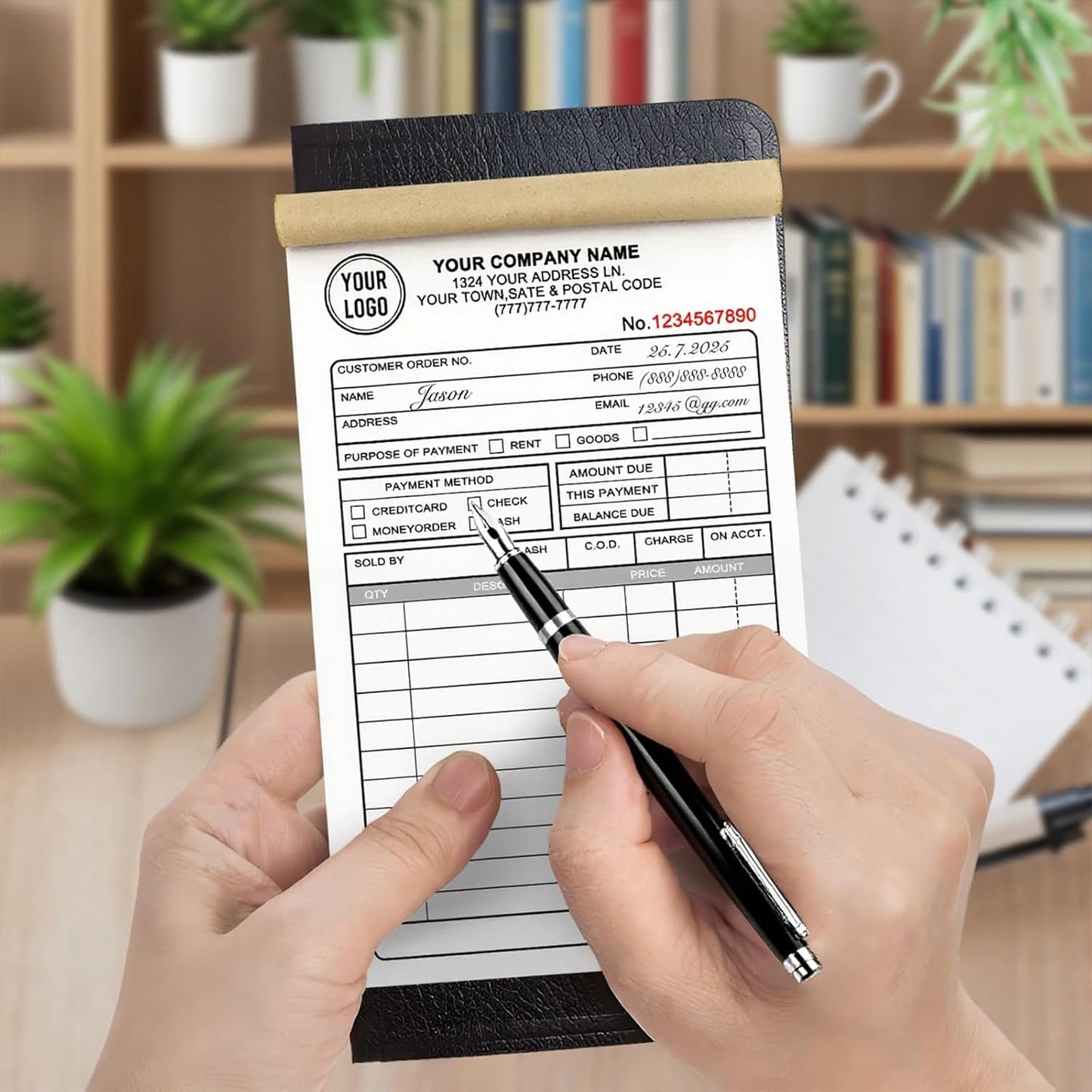 Custom Sales Invoice Personalized Carbonless NCR Forms with Company Name/Logo Personalized Invoice, Receipt Book, Work Sales Purchase Orders, Estimates, Quote Forms 5.5" x 8.5" - 3 Part(150 Sets)