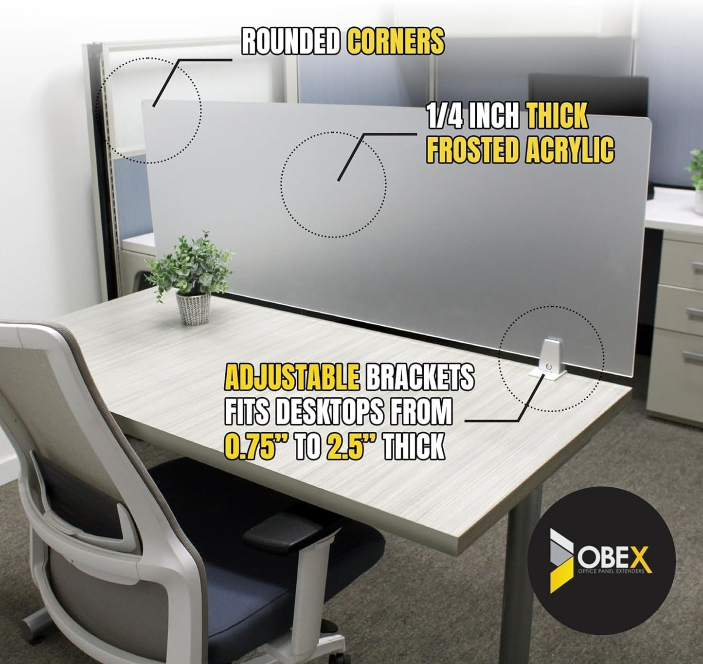 OBEX Clear Acrylic Desk Mounted Privacy Panel, 24" x 72", Clear