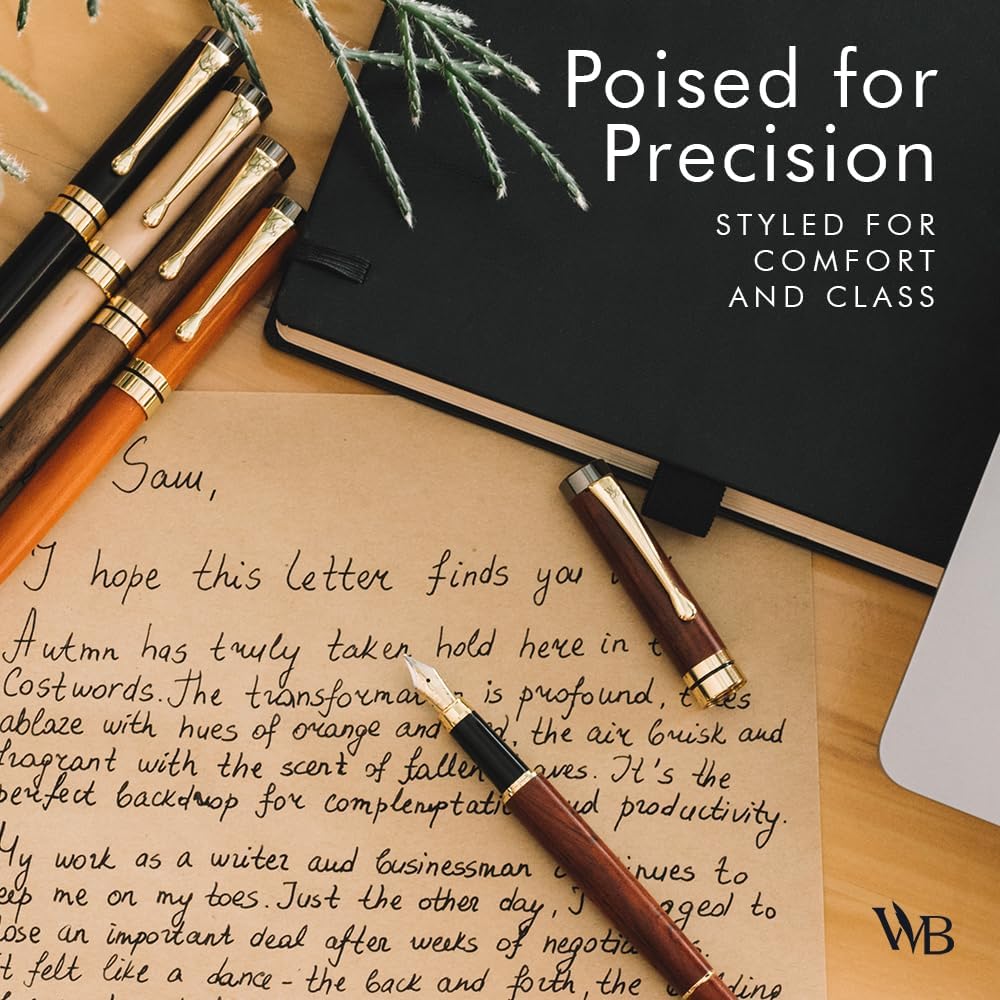 Wordsworth & Black Fountain Pen Set, Luxury Bamboo Wood - Extra Fine Nib, Gift Case; Includes 6 Ink Cartridges, Ink Refill Converter -Journaling, Calligraphy; Drawing, Smooth Writing [Rosewood]