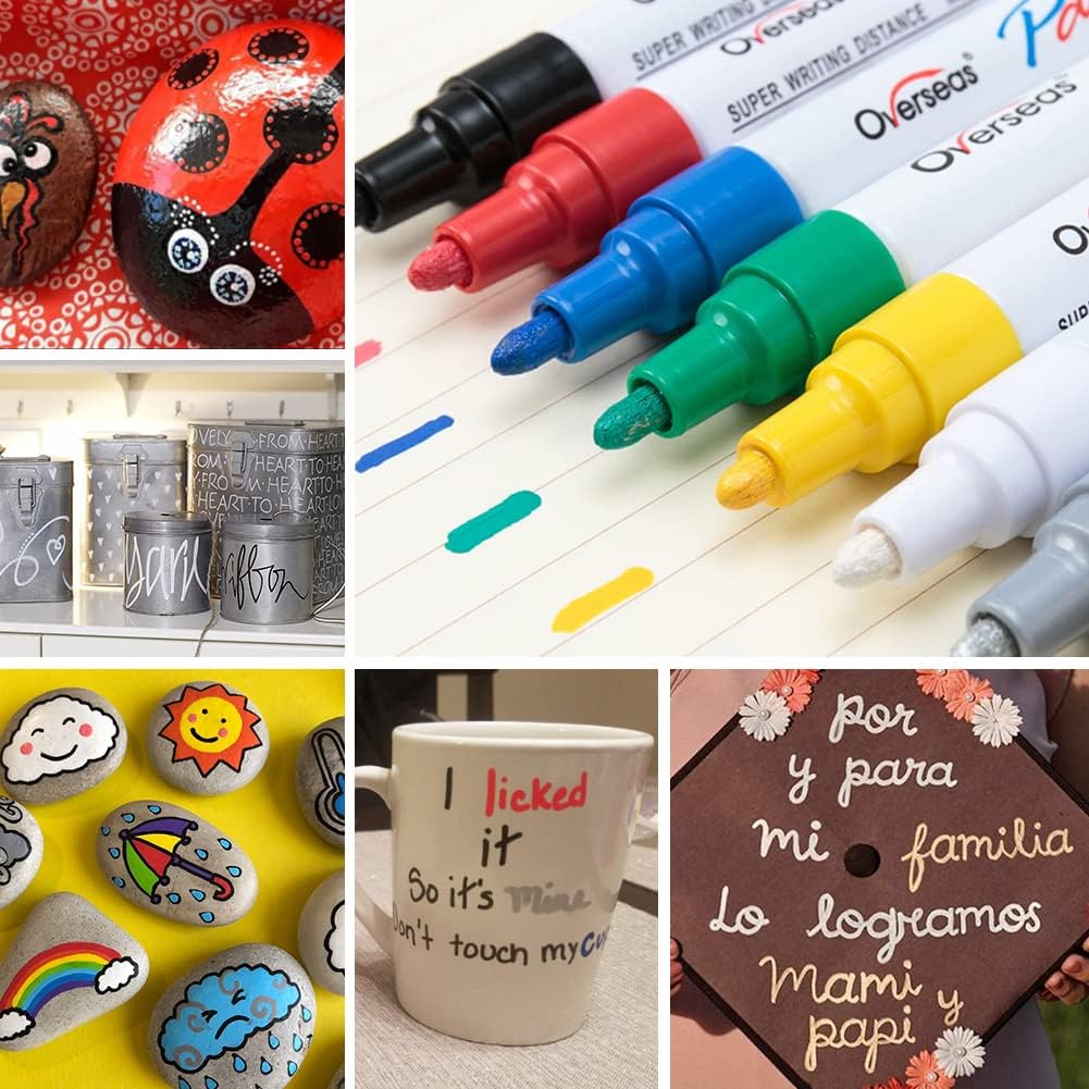 TFIVE Paint Markers Paint Pens, Waterproof Quick Dry and Permanent, Work on Almost Anything, Oil-Based Marker Pen for Rock Painting, Metal, Wood, Plastic, Canvas, Glass, Mugs, Craft - 18 colors