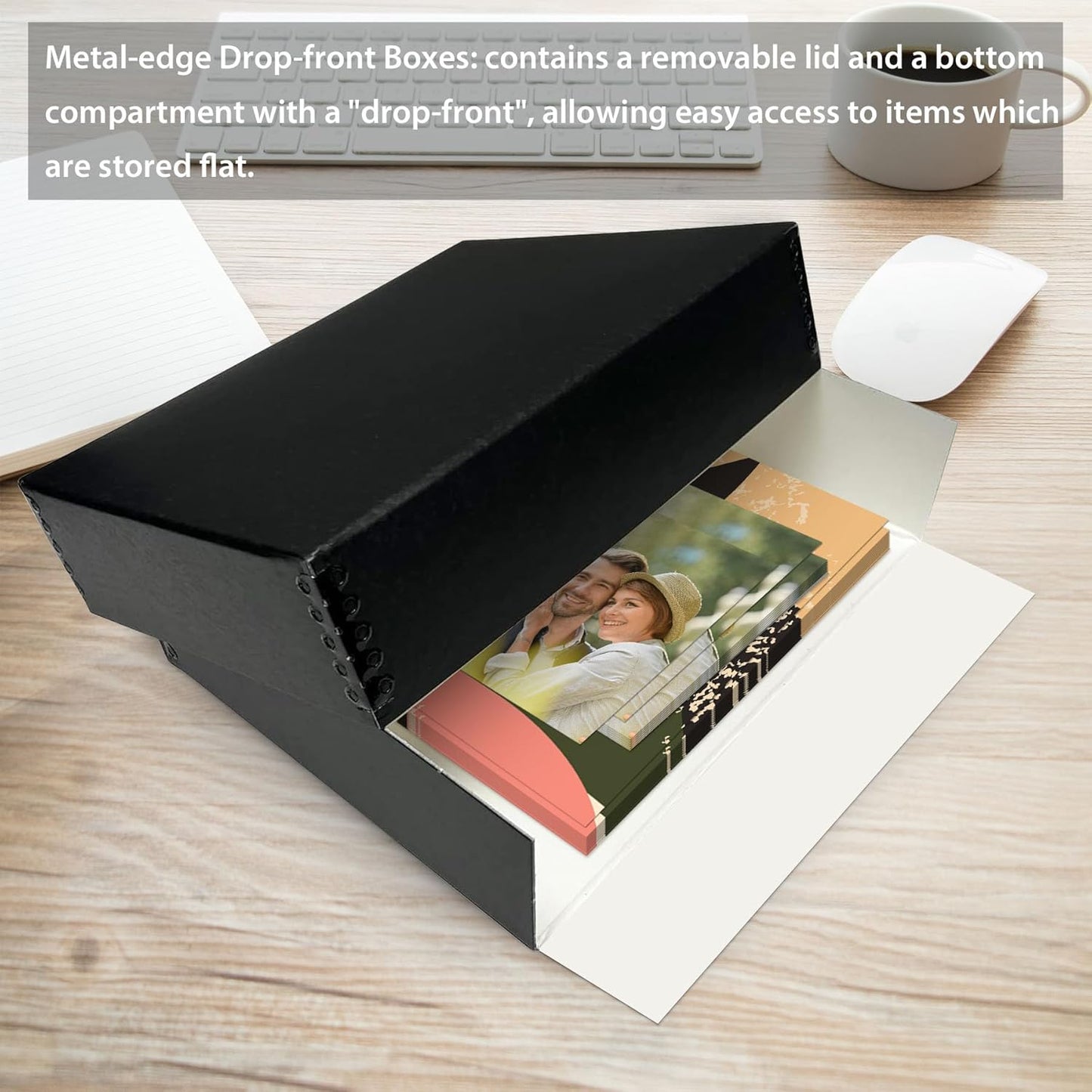 Golden State Art, Acid-Free Archival 8x10 Inches Metal Edge Drop Front Museum Photo Storage Box, Preserve Documents, Prints, Pictures, Photographs, Arts And Crafts, Black