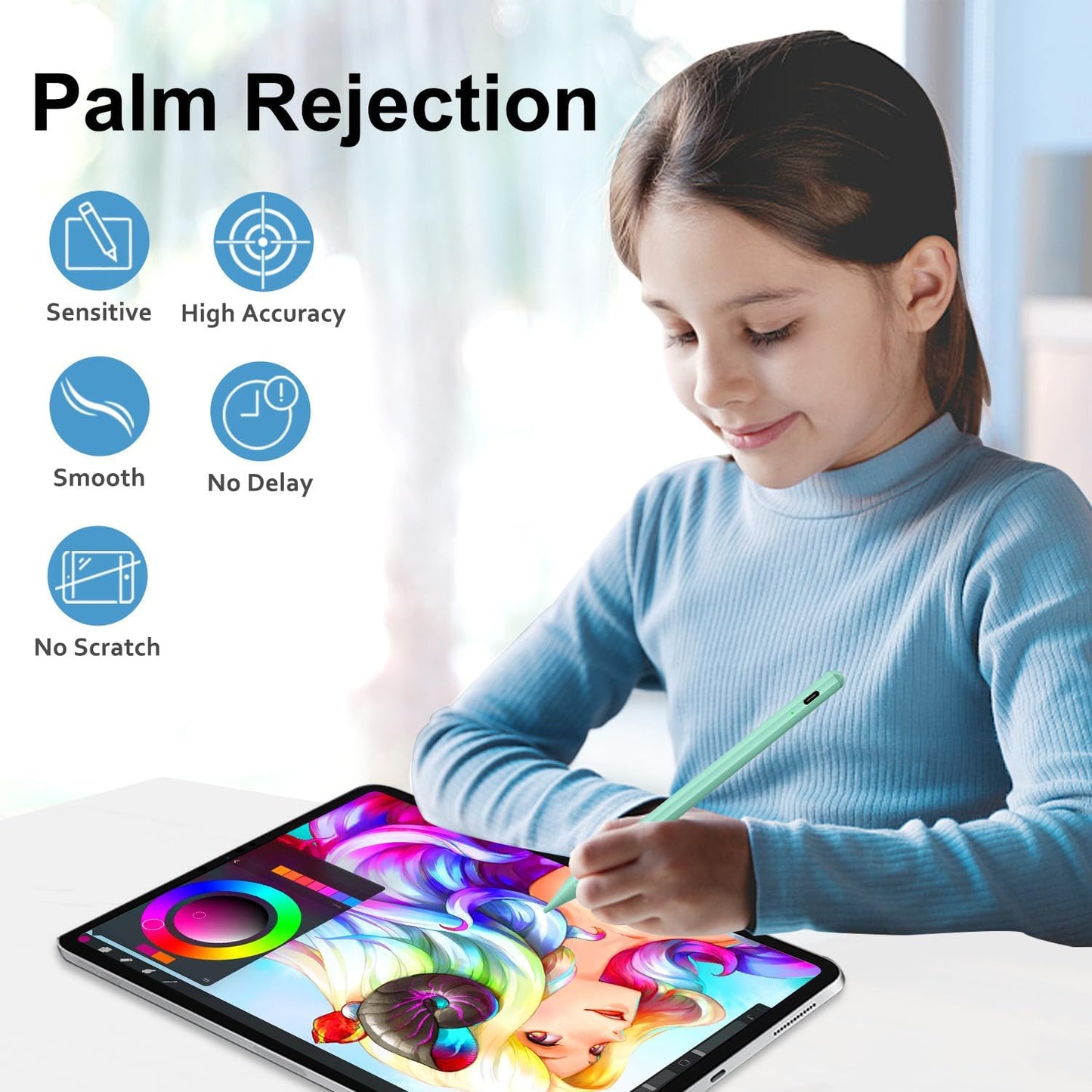 Stylus Pen for iPad Apple: Fast Charge for iPad Pencil Apple Pen with Palm Rejection Tilt Sensitivity - Pen for i-Pad 10/9/8/7/6, i-Pad Pro 12.9"/11"/13" M4, iPad mini 6/5, iPad Air 5/4/3/M2 Green