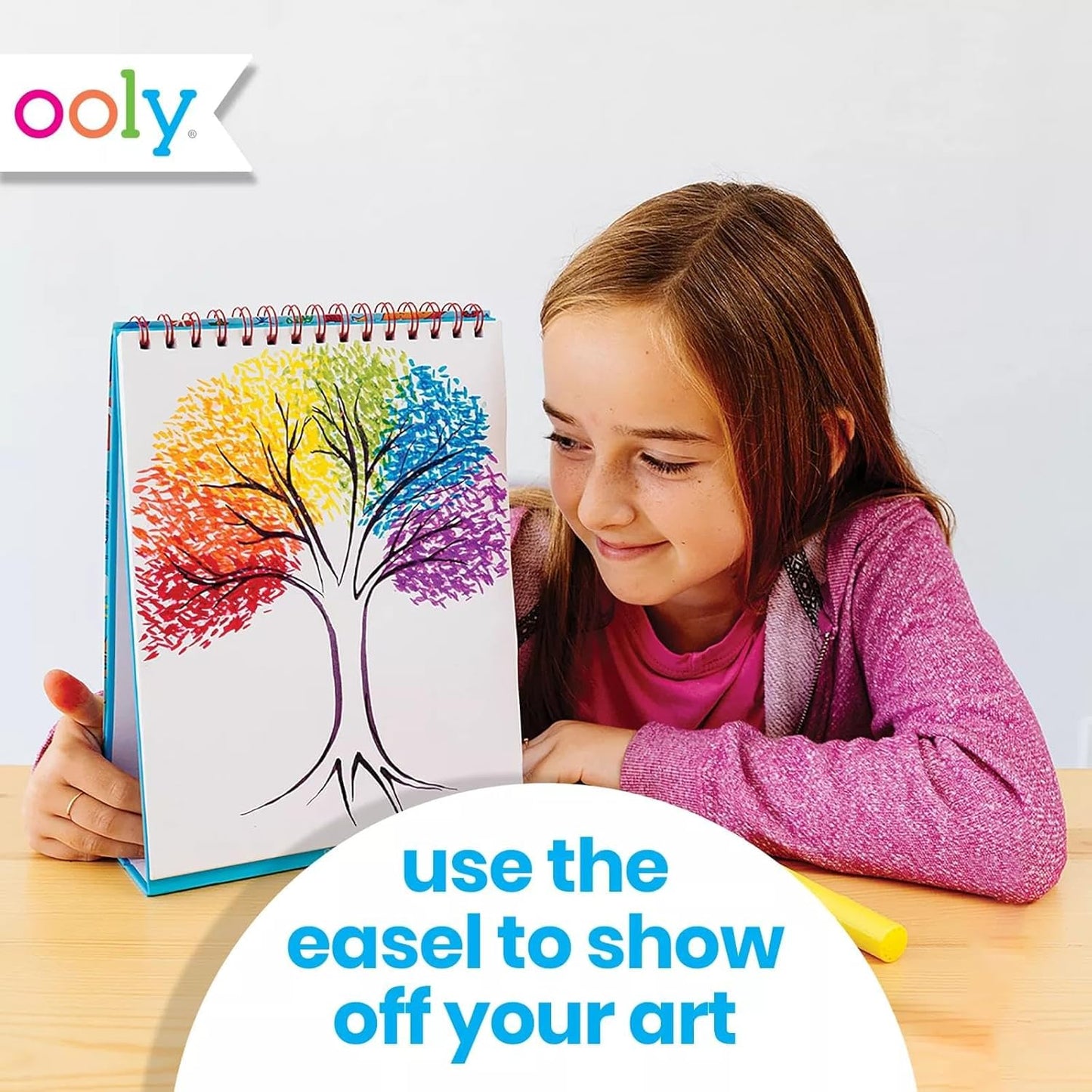 OOLY Sketch and Show Standing Sketchbook with 45 Large 10.5 x 8 Perforated Pages, 120 GSM/ 32lb Perfect for Markers, Colored Pencils and More, Back to School Supplies - Sugar Joy