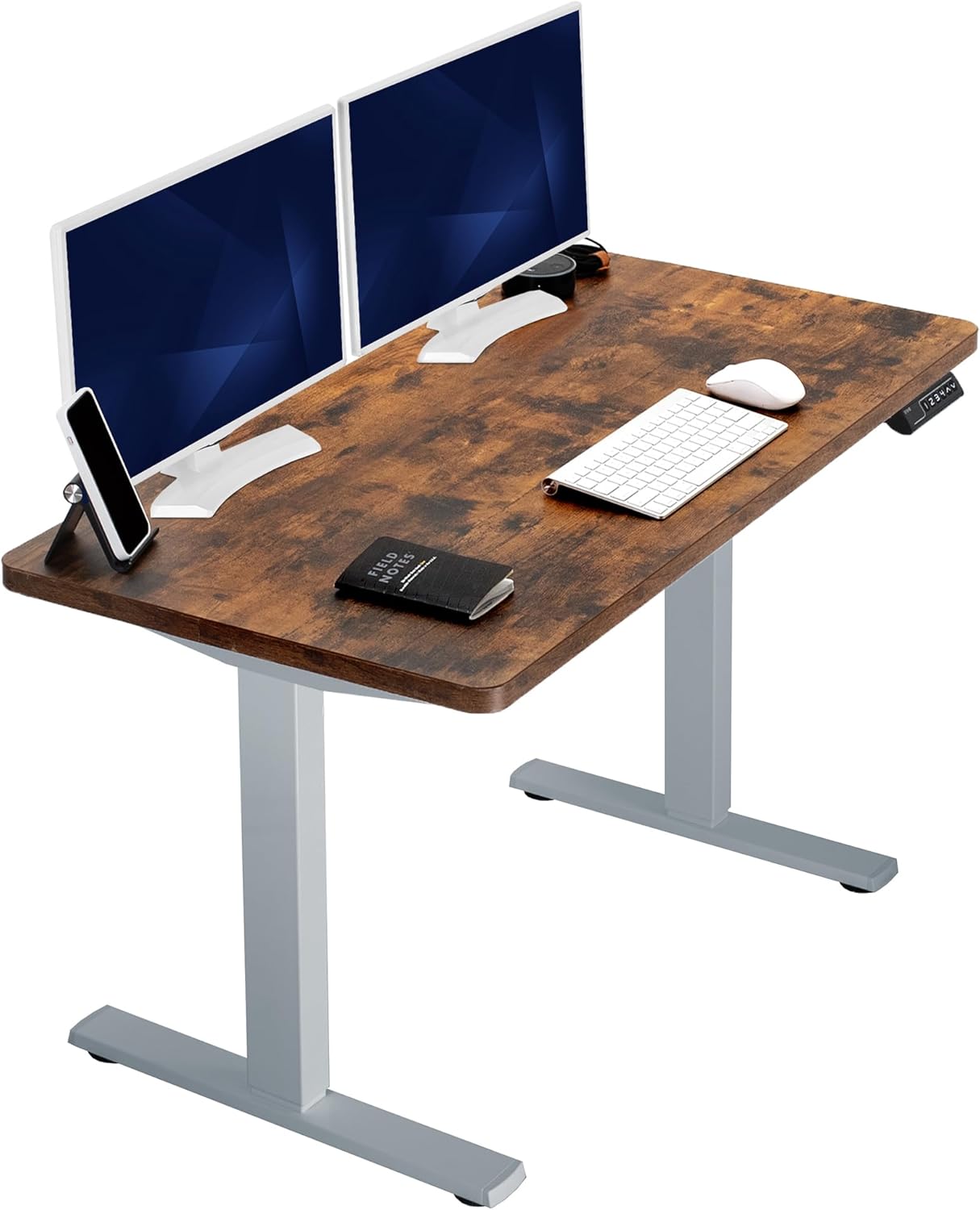 VIVO Electric 43 x 24 in Rustic Standing Desk, Memory Height Adjustment, 1B Series, One-Piece Vintage Brown Top, Gray Frame, DESK-KIT-1G4N