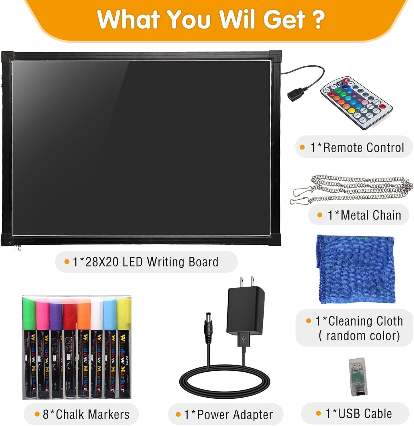 Slsy Illuminated LED Message Writing Board Erasable Neon Effect Menu Sign Board with 8 Fluorescent Makers, 12Colors Flashing Modes, Remote Control Message Board (28"X20")