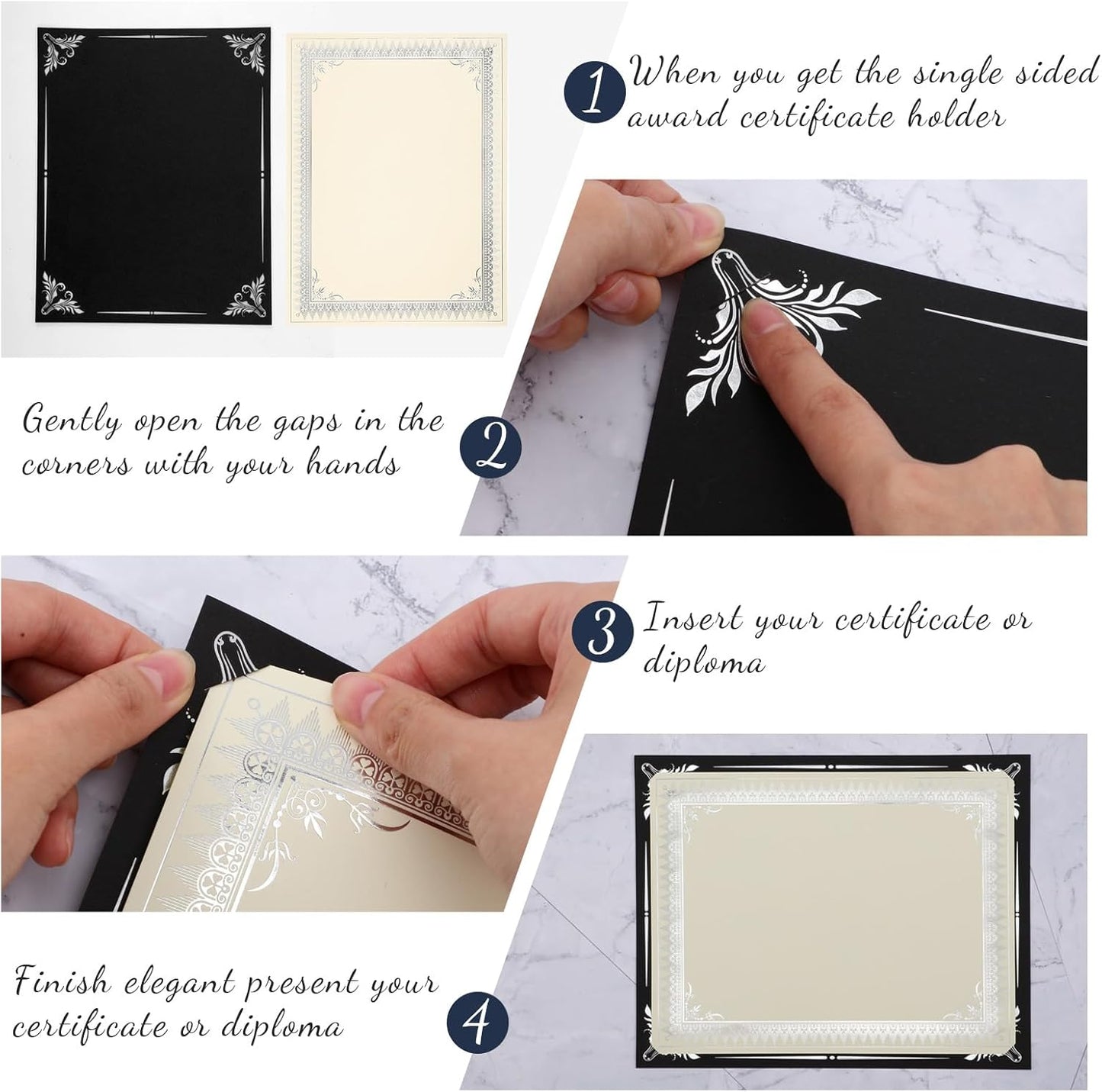 Fainne 50 Sets Certificate Kit Includes 50 Pcs 9.5 x 12 Inch Certificate Holders 50 Pcs Letter Size Papers 50 Pcs Foil Award Seals Diploma Covers for Appreciation(Black, Silver)
