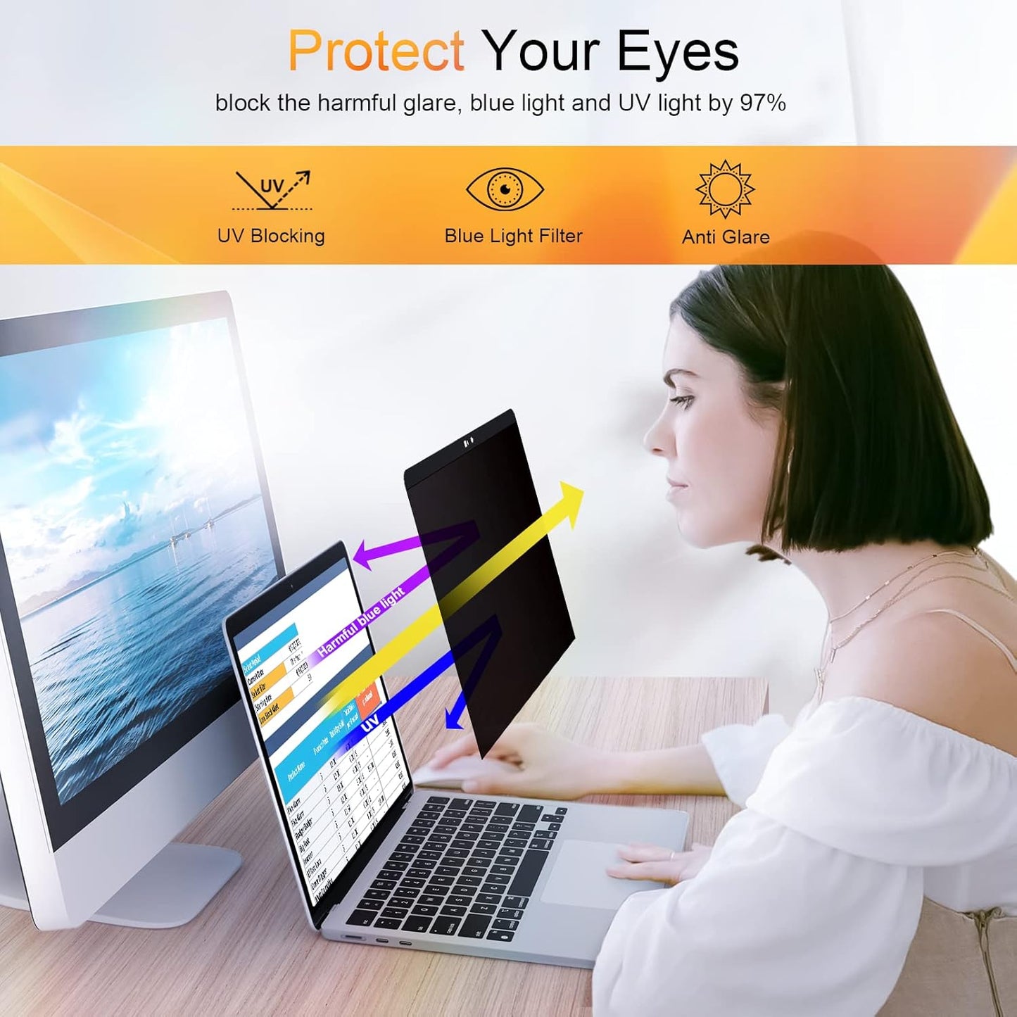 Mamol Privacy Screen MacBook Air 13 Inch (2010-2017), Magnetic Removable Anti Blue Light Glare Filter Anti Spy Screen Protector with Camera Cover for Apple Mac 13'' Laptop (A1369, A1466)