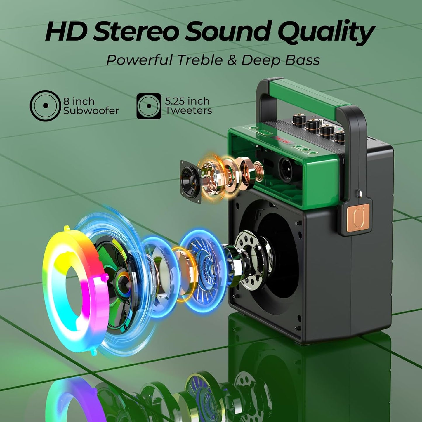 JYX Bluetooth PA Speaker System with 2 Wireless Mics, Retro 60W Karaoke Machine with LED Lights, Supports Recording, USB/TF/AUX/MIC Input for Home Party