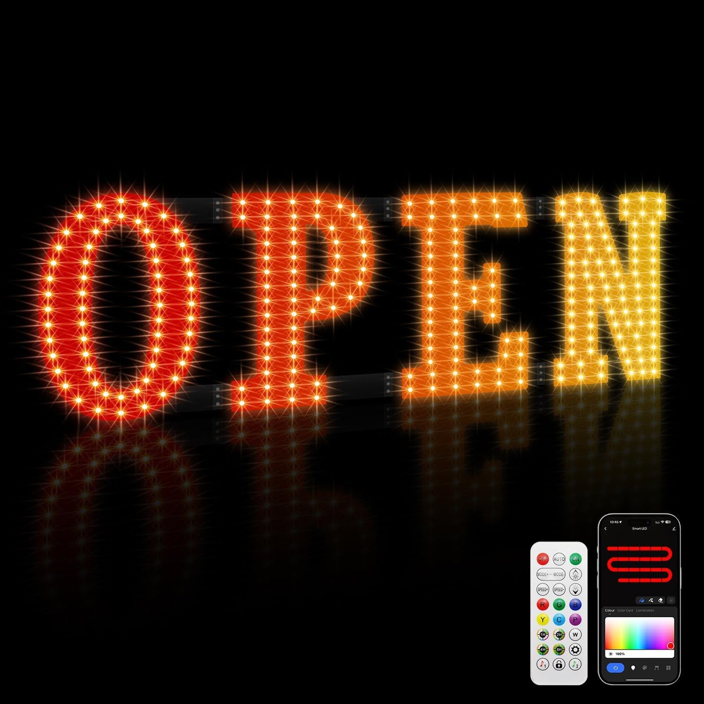 LED Open Signs for Buiness, 30"x10"Large Open Light Up Signs with Remote Controls, Smart App, DIY Editor Colours Sign Flashing Light for Storefront Window Bar Salon Cafes Retail Shops
