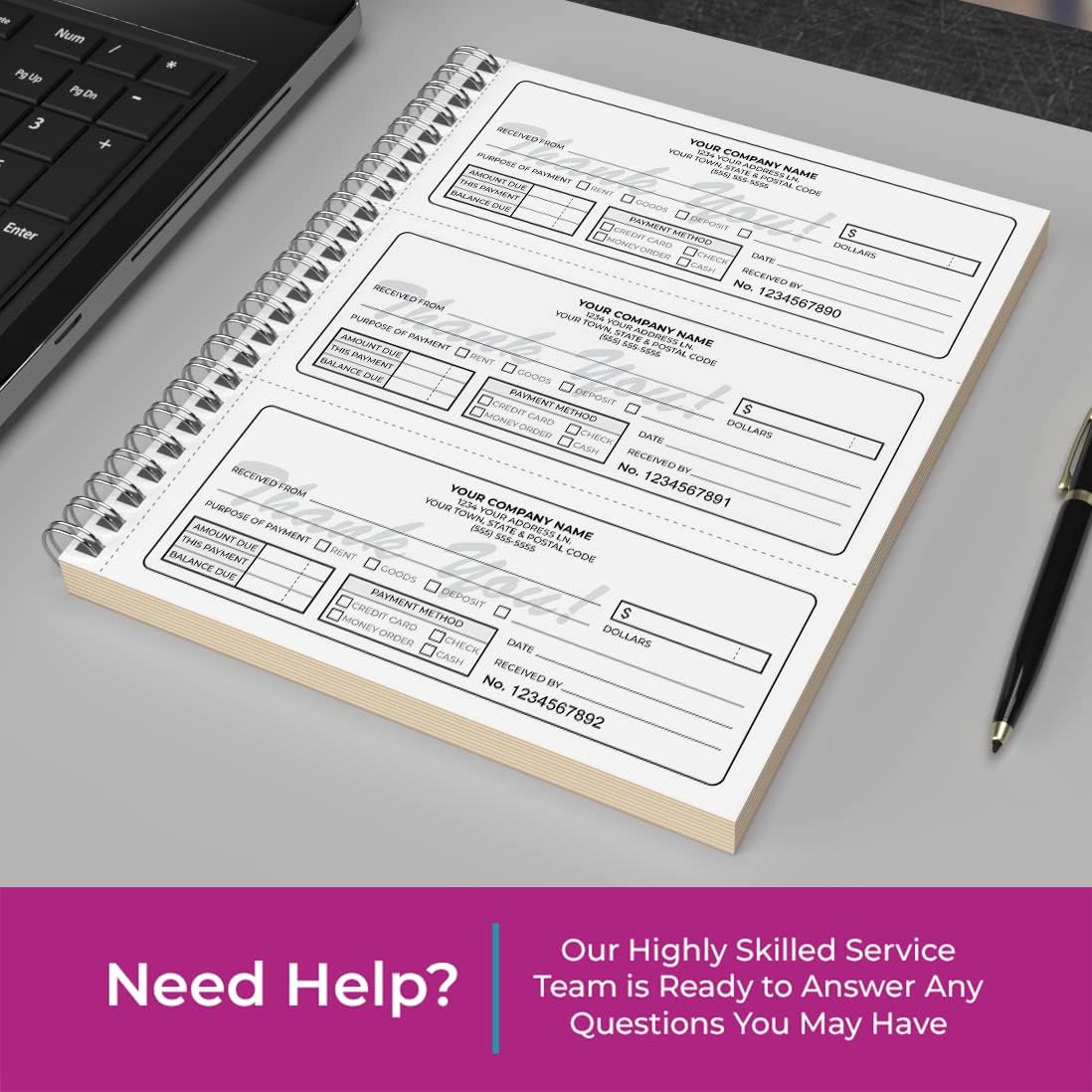 Custom 8.5" x 7" (3 Per Page) Carbonless NCR Books in 3-Part Triplicate Invoices, Receipts, Work Orders, Sales Orders, Purchase Orders, Estimates, Quote Forms with Your Company/Business Name (96 Sets)
