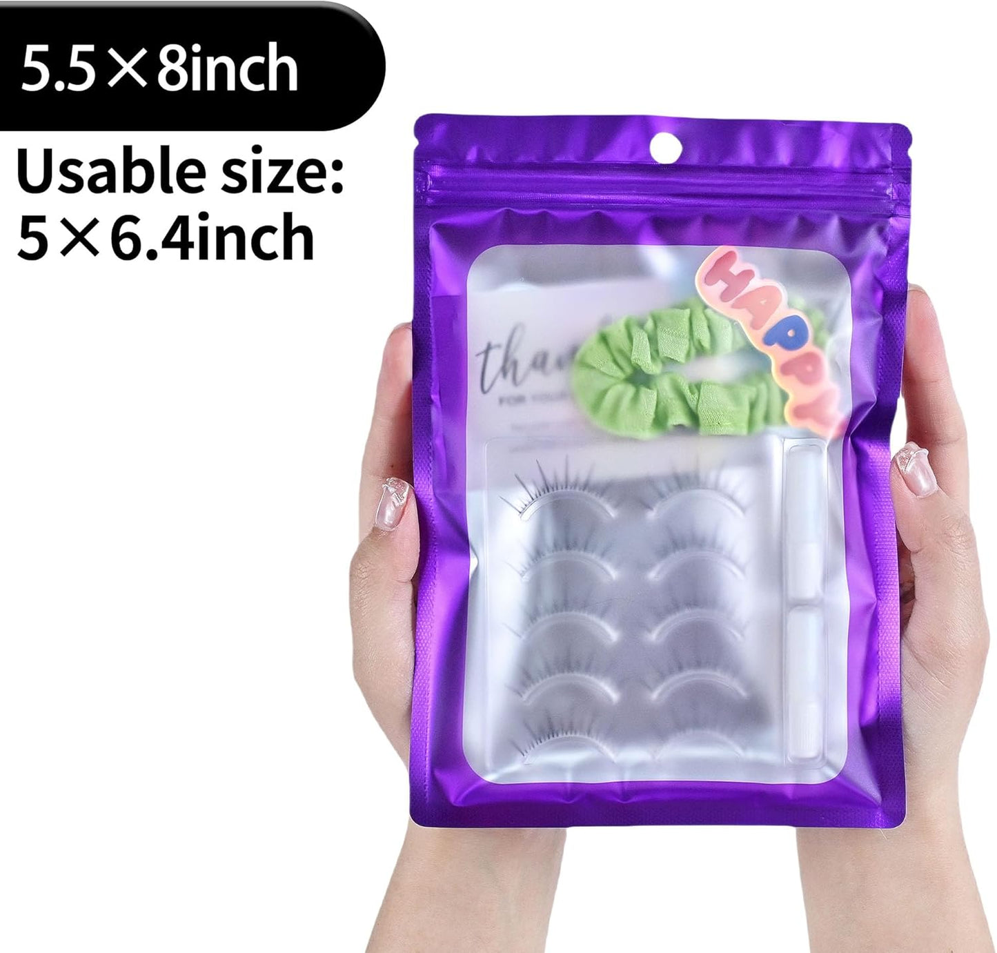 Resealable Mylar Pouch Bag Great for Office Home Party Favor Food Storage (100PCS, Purple Color, 5.5 x 8 inch)