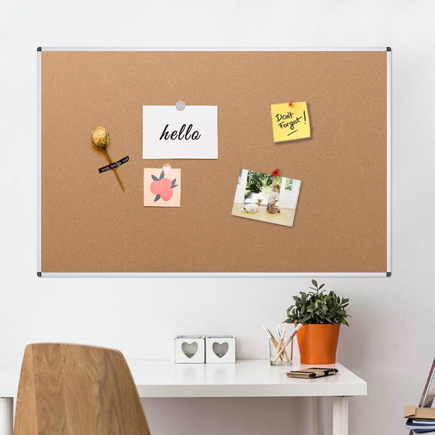 VIZ-PRO Large Cork Bulletin Board, 60 X 36 Inches, Wall-Mounted Corkboard with Silver Aluminium Frame for School, Office, and Home 5' X 3'