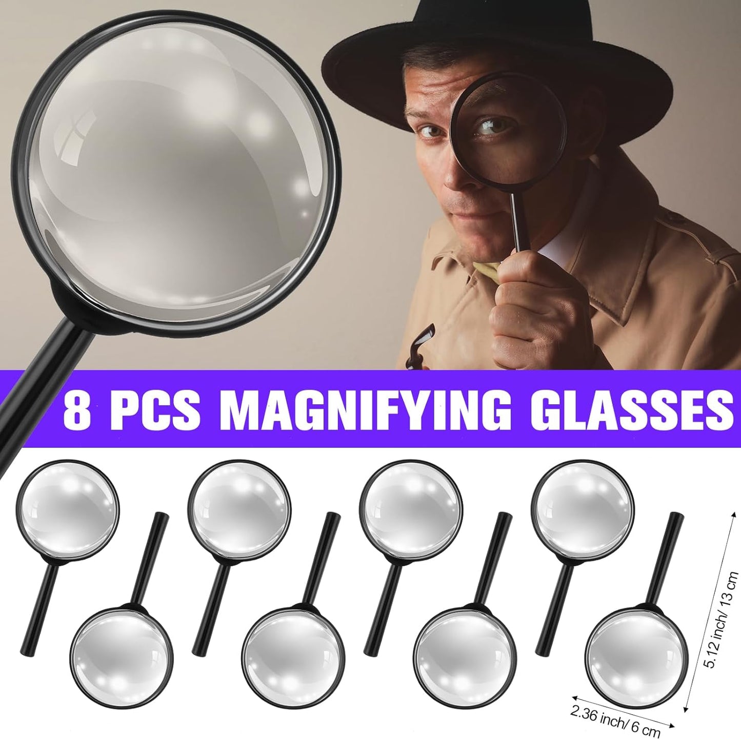 Tegeme 24 Invisible Ink Marker Set 8 Invisible Ink Pen 8 Mini UV Flashlight 8 Magnifying Glasses Blacklight Markers for Halloween Christmas Detective Kit Escape Room Prizes Gift Party Favors