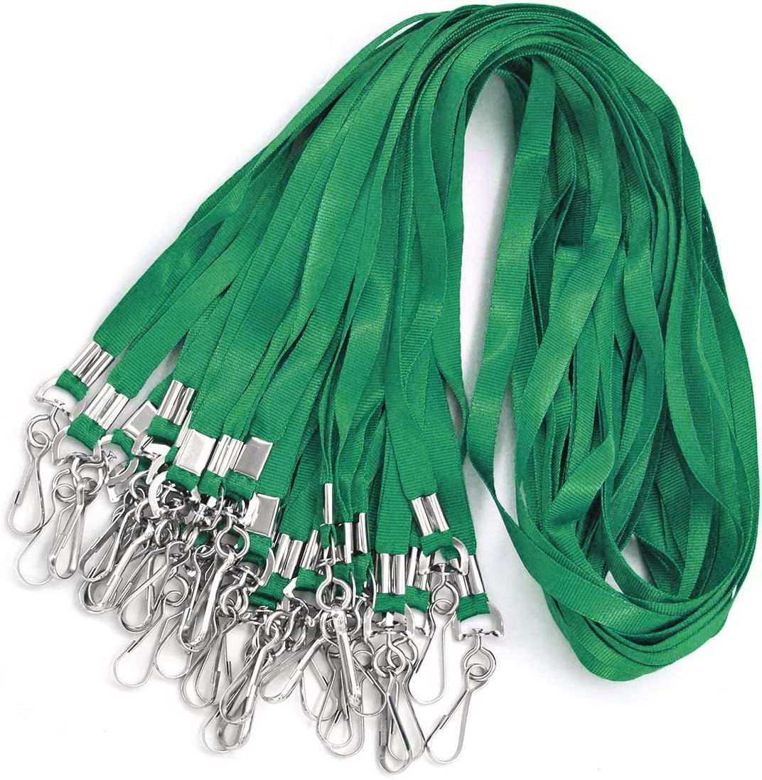 Bird Fiy Green Bulk Lanyards for Id Badges Nylon Neck Flat Lanyard for ID Name Badge Holder/Name Tag (Green, 50Pcs)